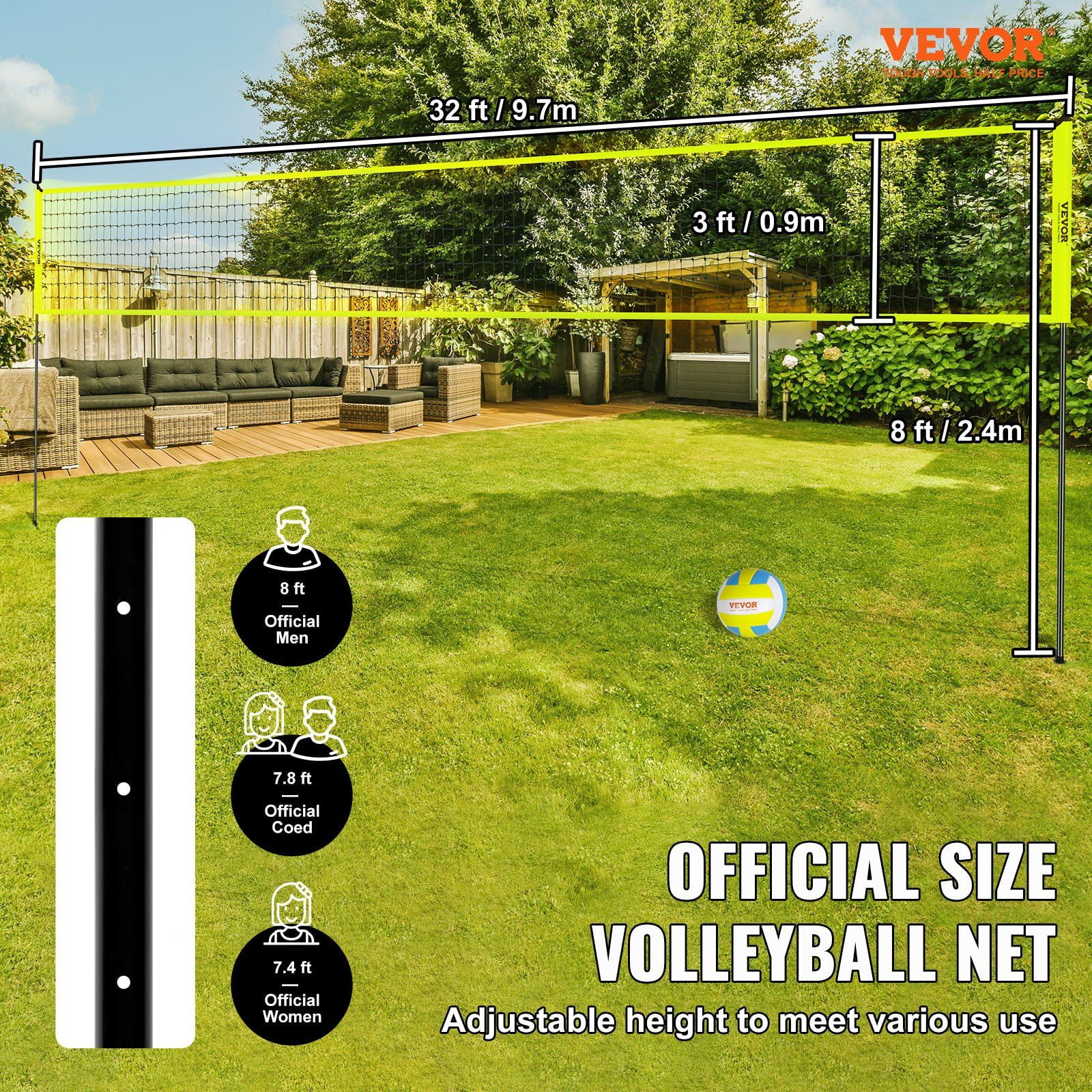 STAWAY Portable Volleyball Net System - Adjustable Steel Poles for Backyard & Beach - Heavy Duty PVC Volleyball Set with Pump & Carrying Bag - Perfect for Official Matches