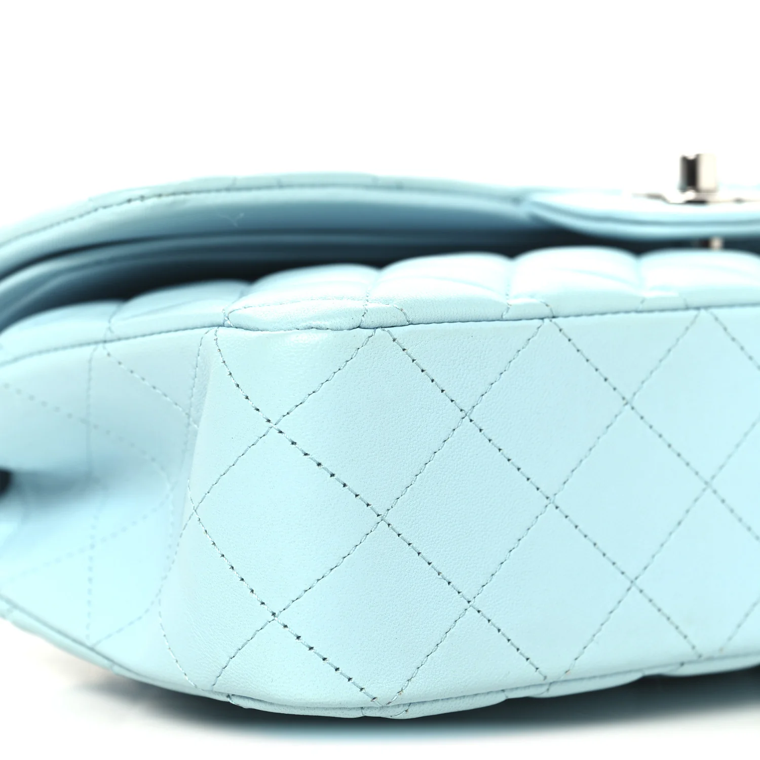 Lambskin Quilted Medium Double Flap Light Blue