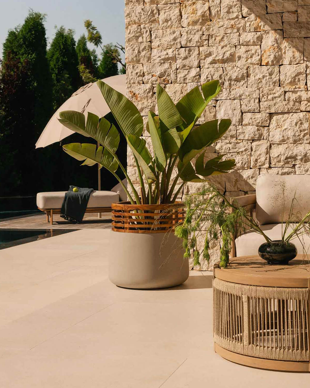 Hazan - Macetero de Hormigón y Madera de Acacia XL (60xØ57 cm) Hazan
