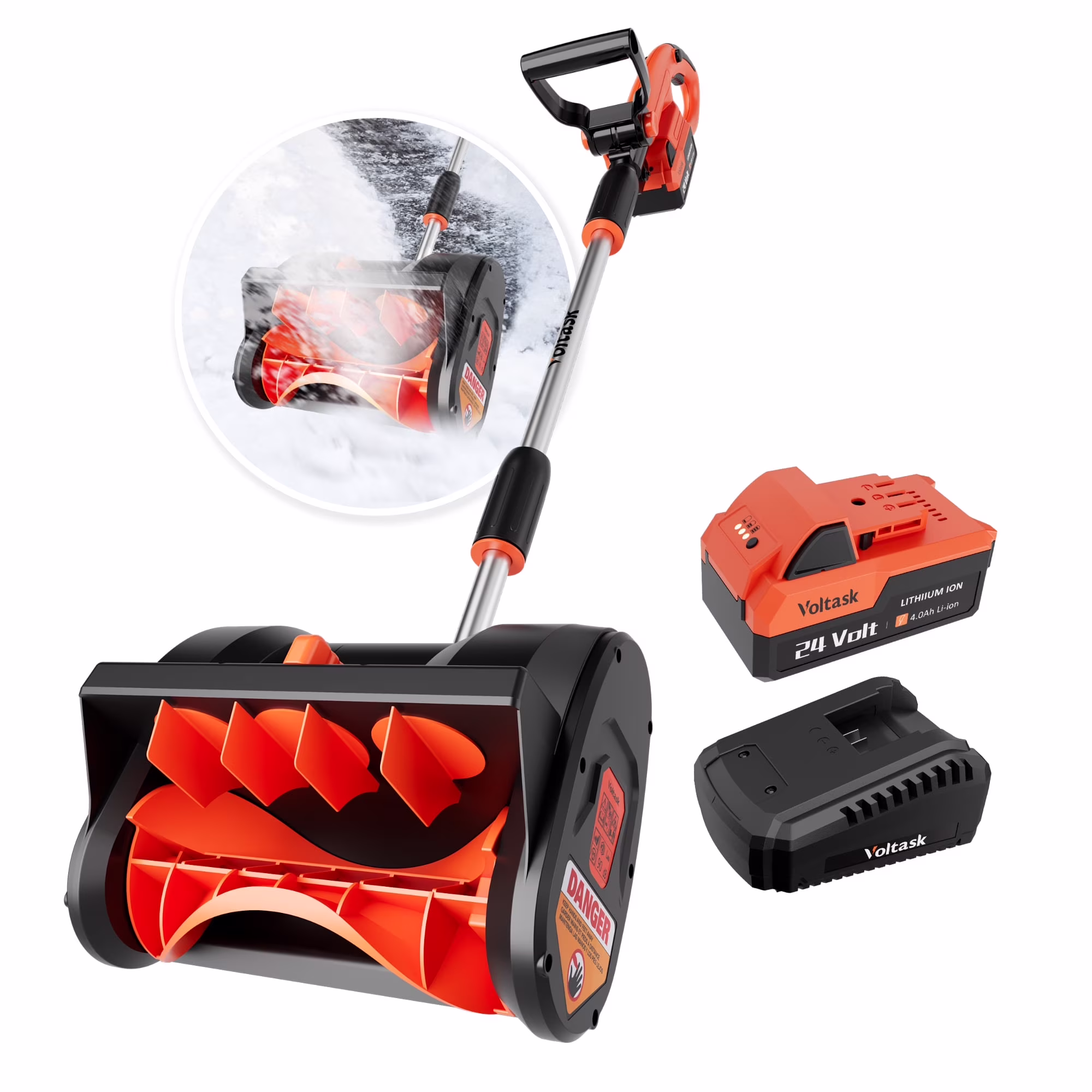 VOLTASK 24V 12 - Inch Cordless Snow Shovel Electric Snow Blower with Directional Plate, Battery & Quick Charger Included
