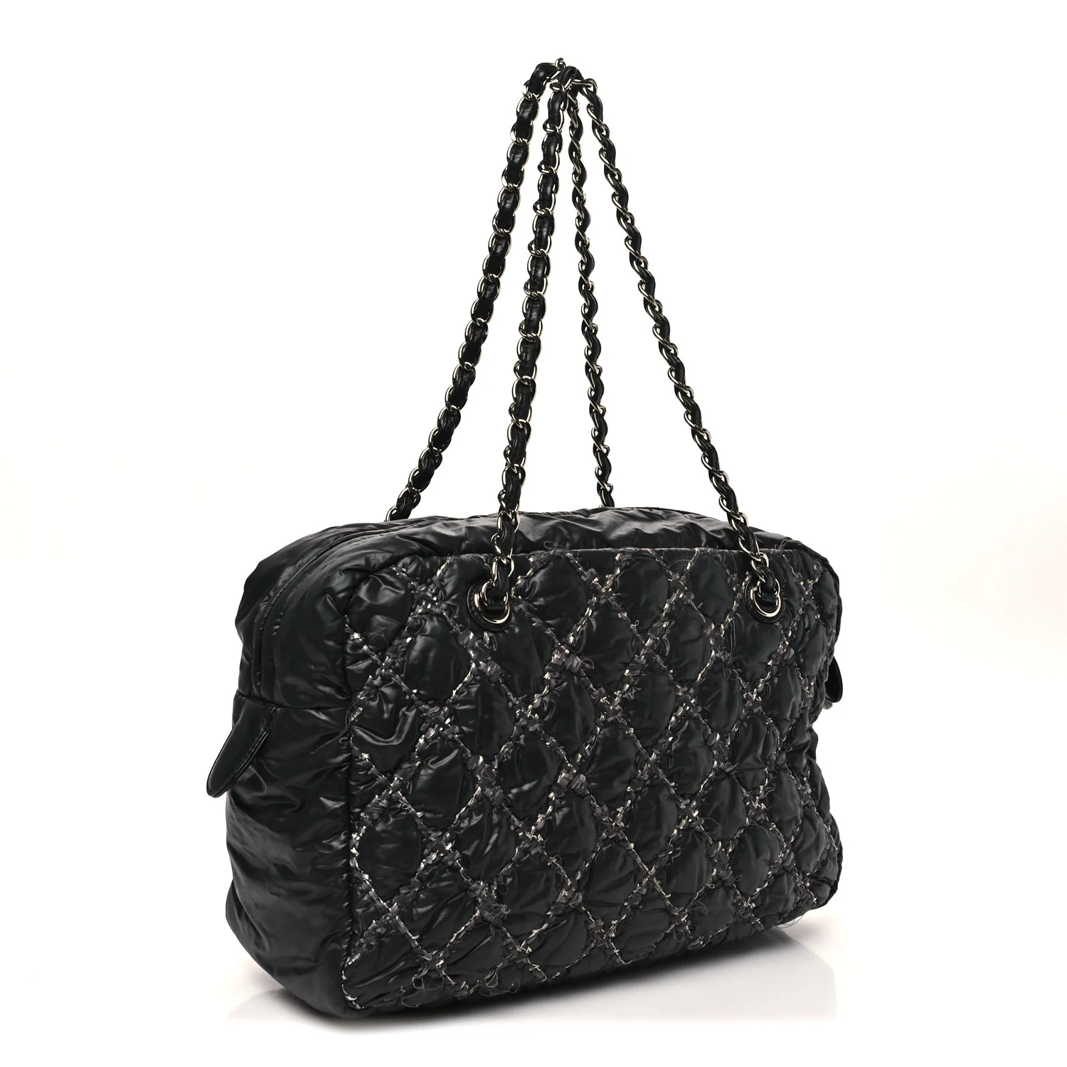 Nylon Quilted Tweed Stitch Bubble Camera Case Black