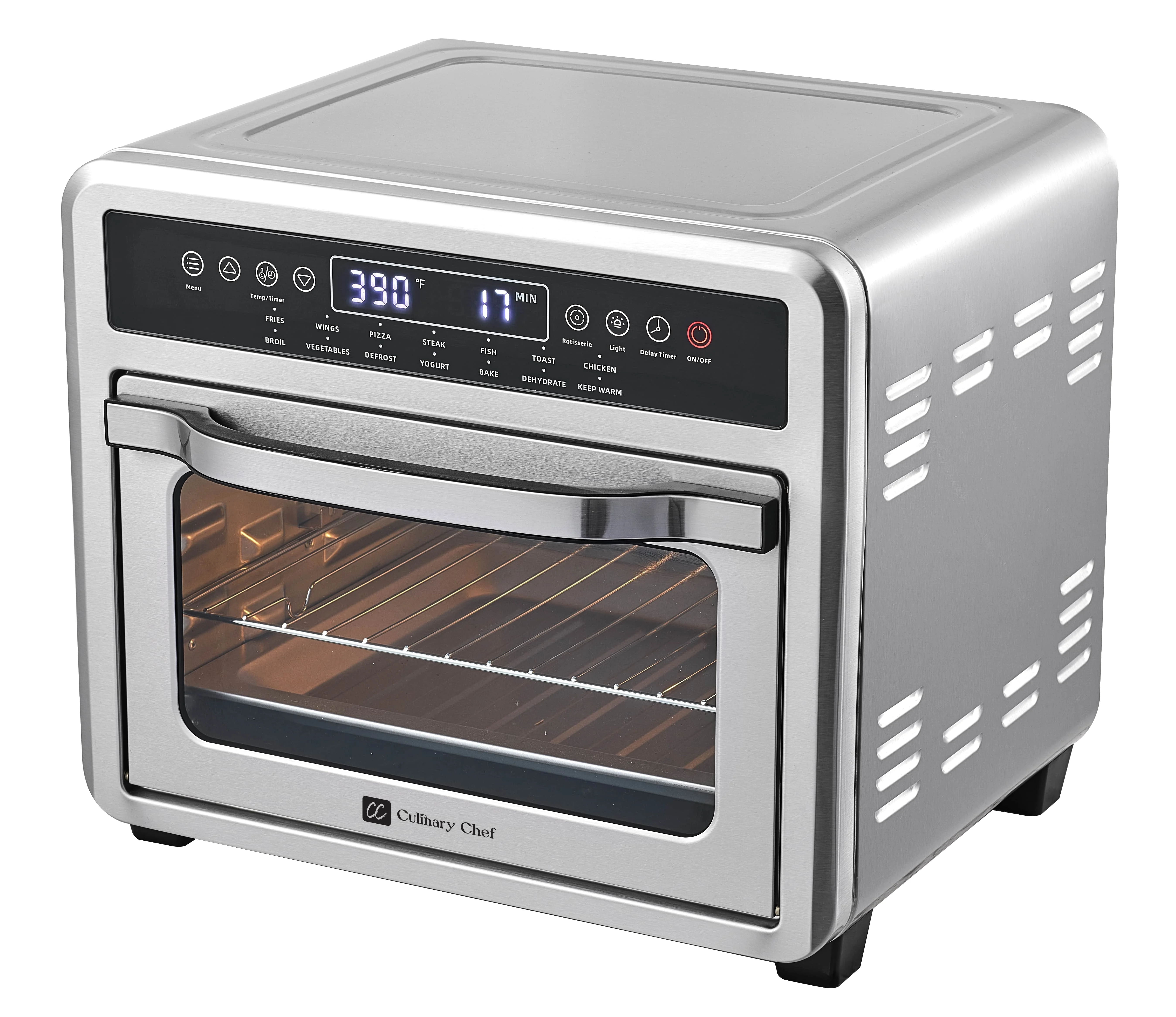 Culinary Chef Air Fryer Oven, Digital, 26 Quart 10 - in - 1 Countertop Toaster Oven and Air Fryer Combo in Stainless Steel