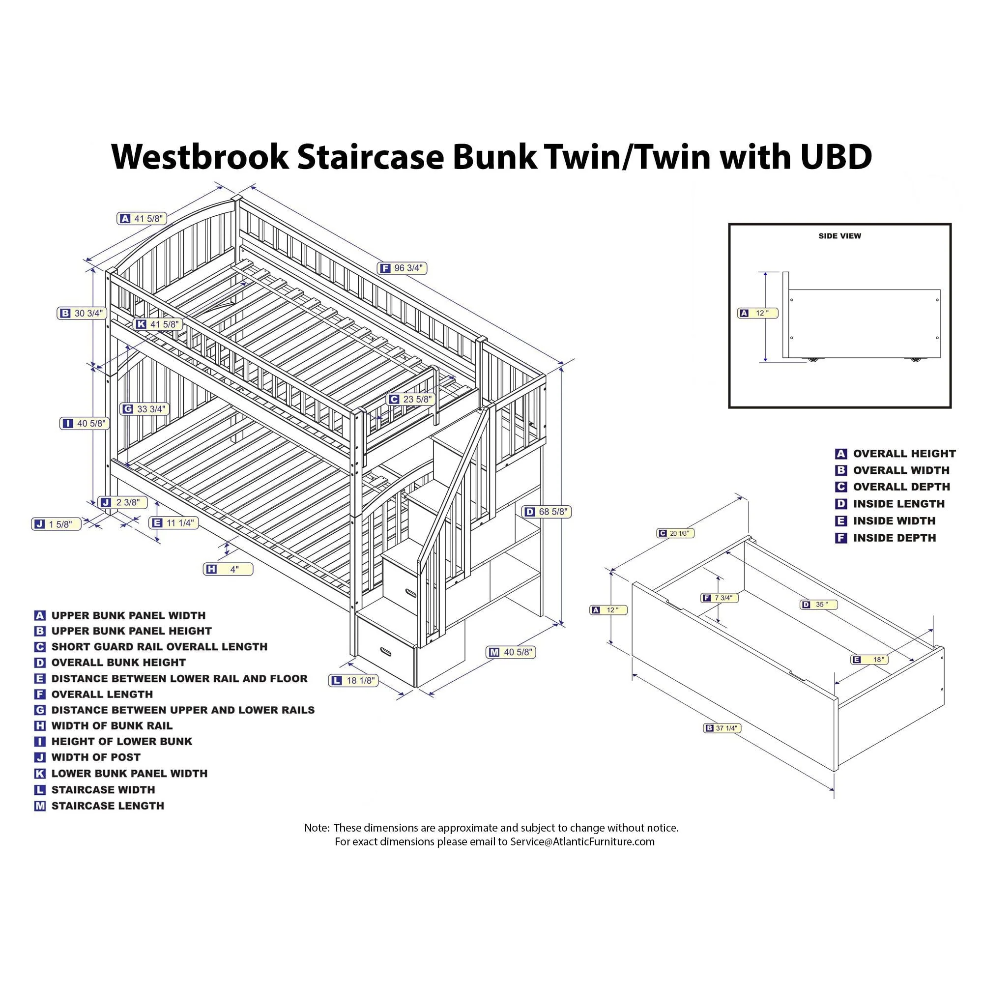 Westbrook Staircase Bunk Twin Over Twin with 2 Urban Bed Drawers in Espresso