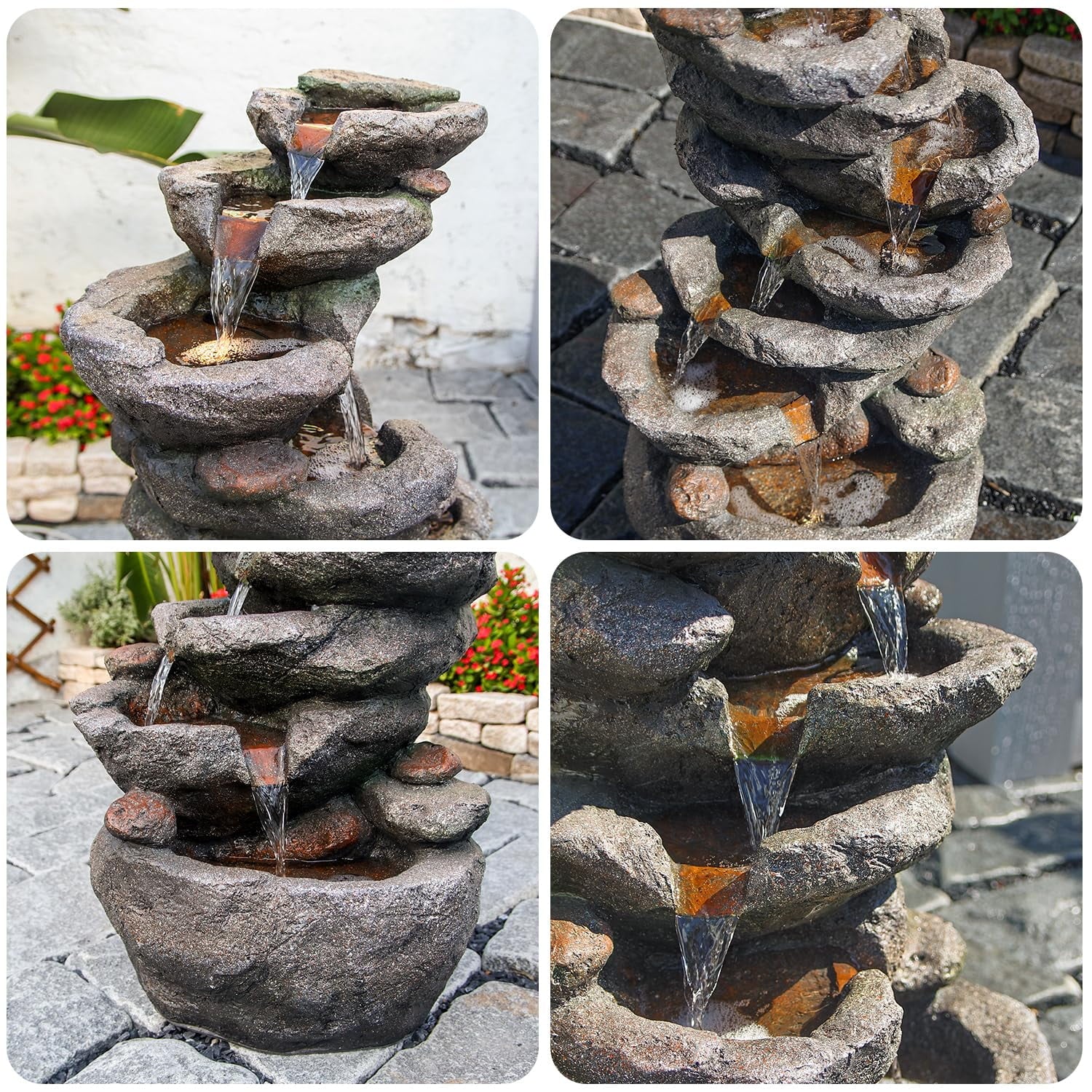 10-Tier Cascading Rock Water Fountain Outdoor Garden Waterfall Fountains Patio Backyard Deck Porch Pond Art Decor for Outside 39.76 H Outdoor Feature with LED Lights