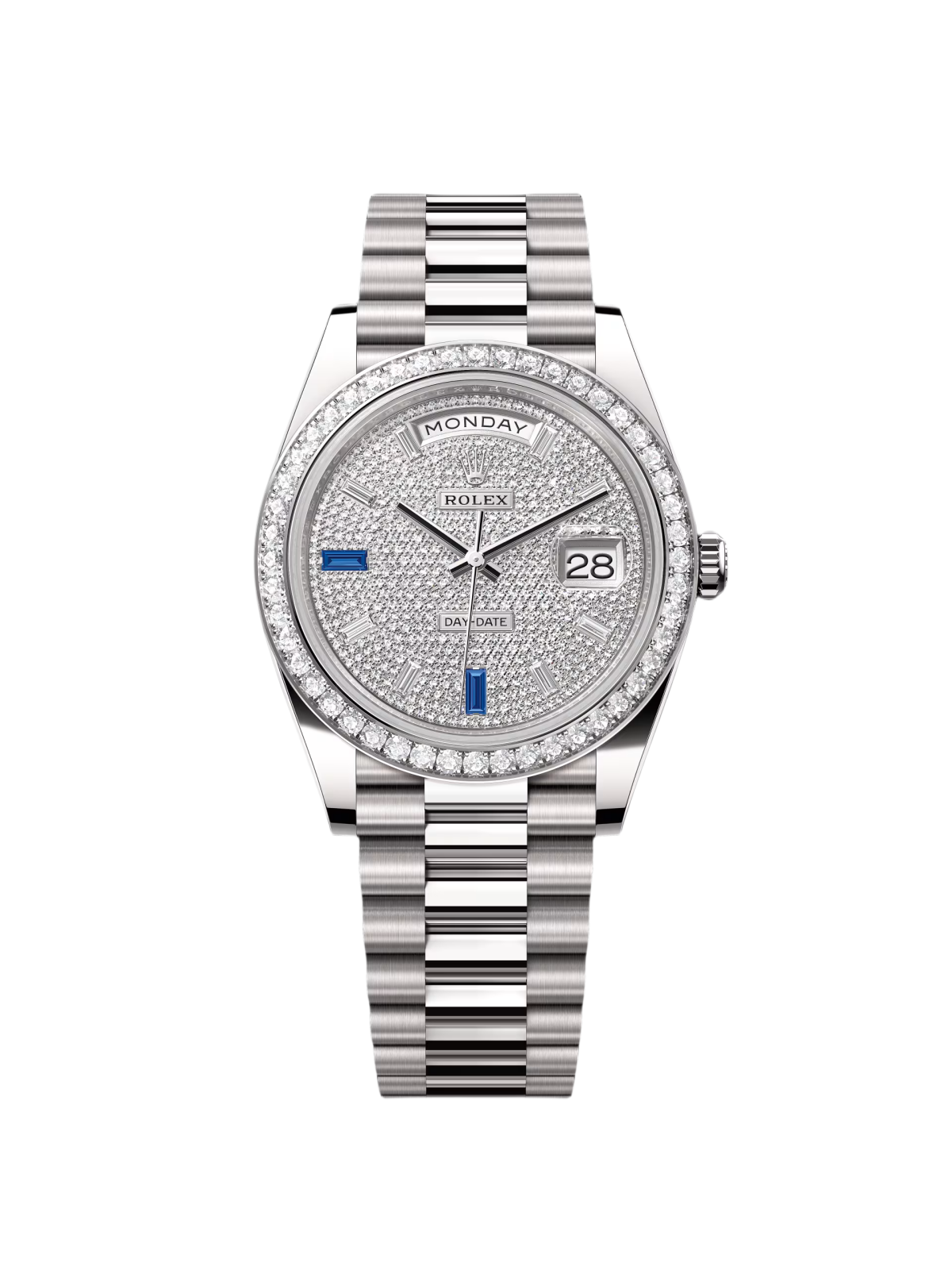 【Super Clone】RLX 228349RBR-0036 Day-Date 40mm 18k White Gold Paved With Diamonds Watch