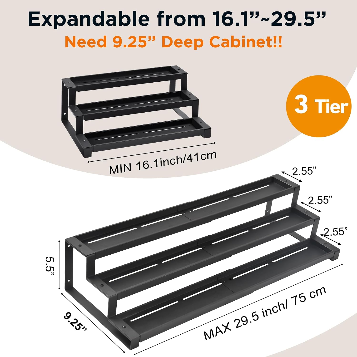 3-Tier Spice Rack Organizer for Kitchen Cabinet or Pantry, 16