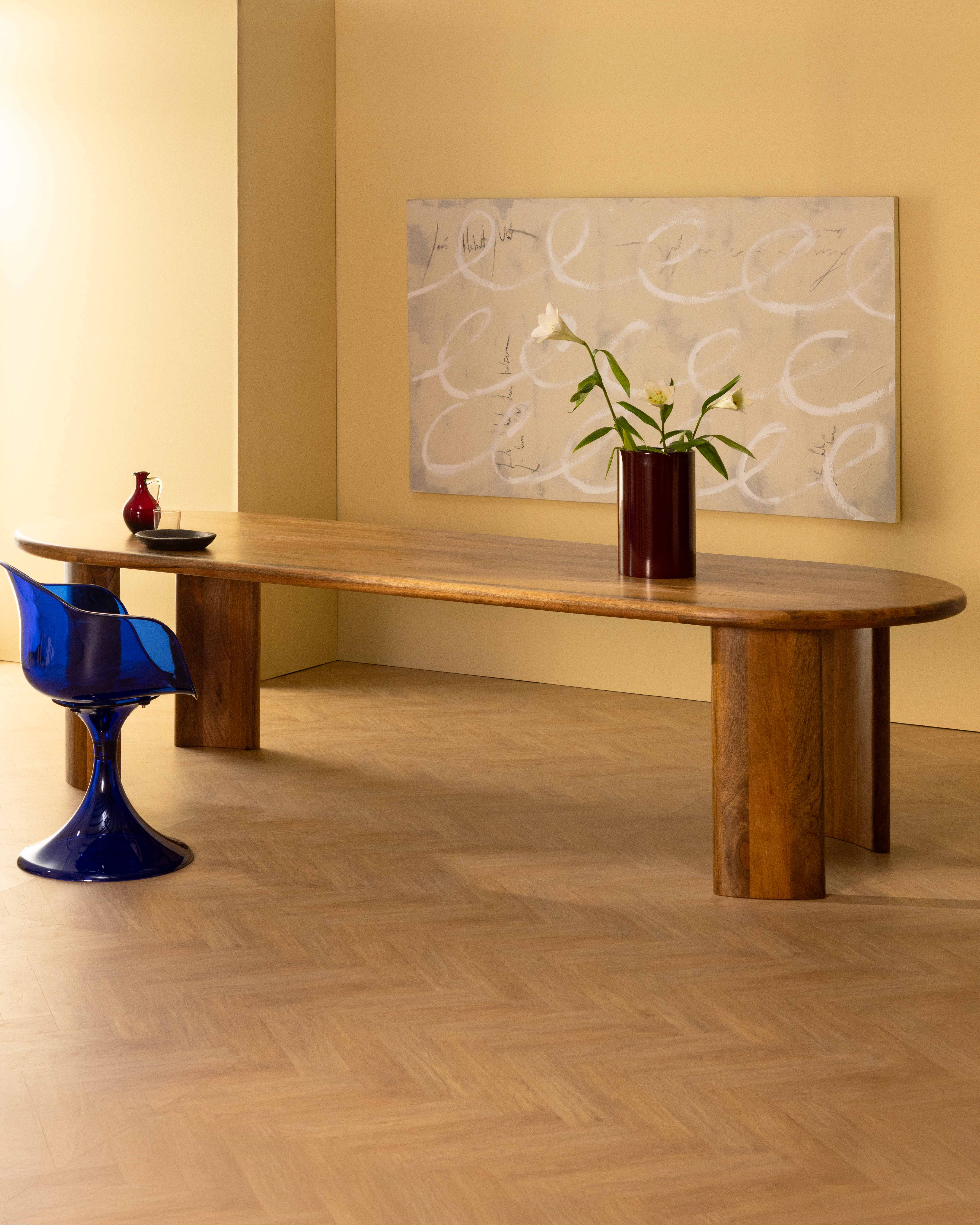 Leno - Mesa de Comedor Ovalada de Madera de Mango (300x110 cm) Leno