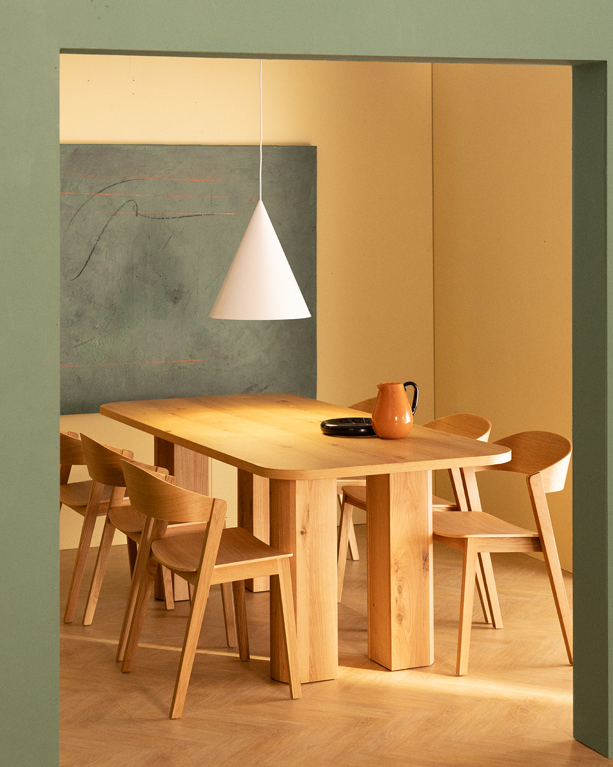 Set Frichi - Laly - Set de Mesa de Comedor Rectangular de Madera (210x90 cm) Frichi y 6 Sillas de Madera Laly