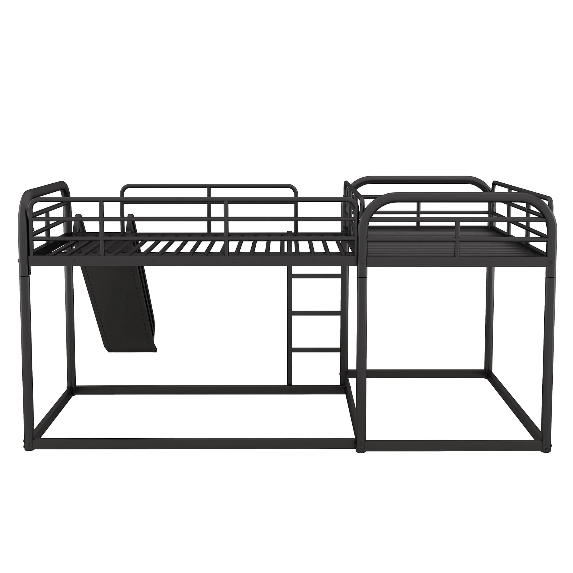 Full and Twin Size L Shaped Quadruple Metal Bunk Bed with Slide for Kids, Black Image 5