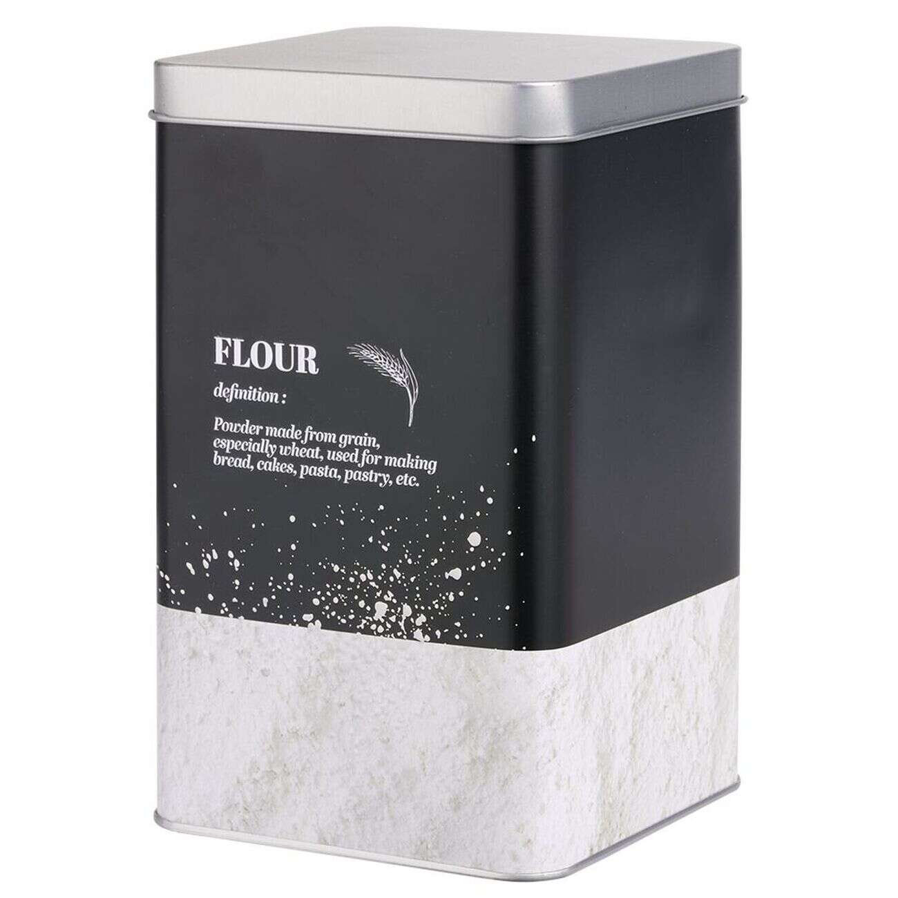 Boîte à farine en métal noir design flour - 10,7x10,7xH.17,5cm