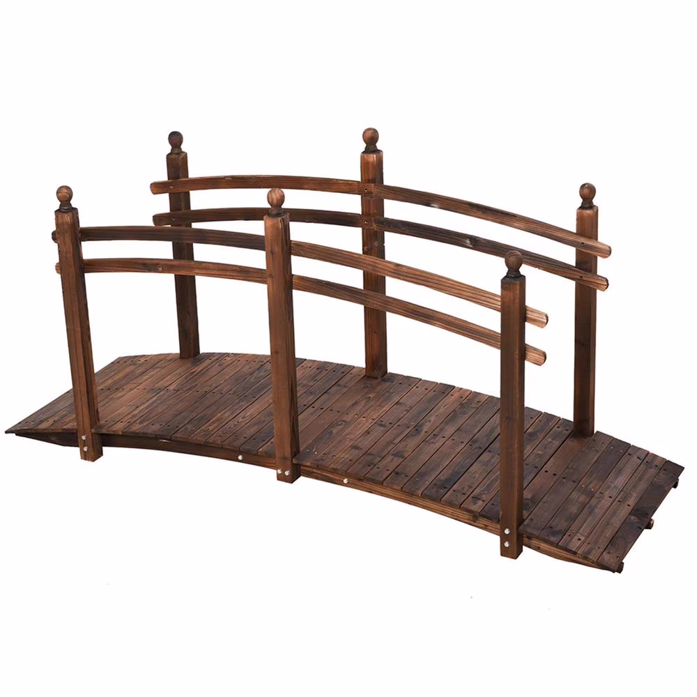 Aimee Lii 7.5' Fir Wood Garden Bridge Arc Walkway with Side Railings, Perfect for Backyards, Gardens, Streams, Outdoor Garden Bridge, Carbonized