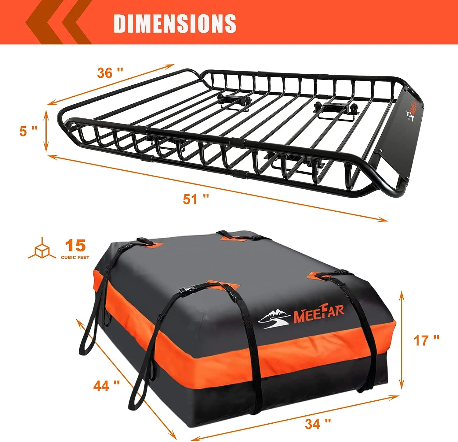 Barres de toit universelles, panier de toit 130 x 91 x 13 cm + sac étanche
