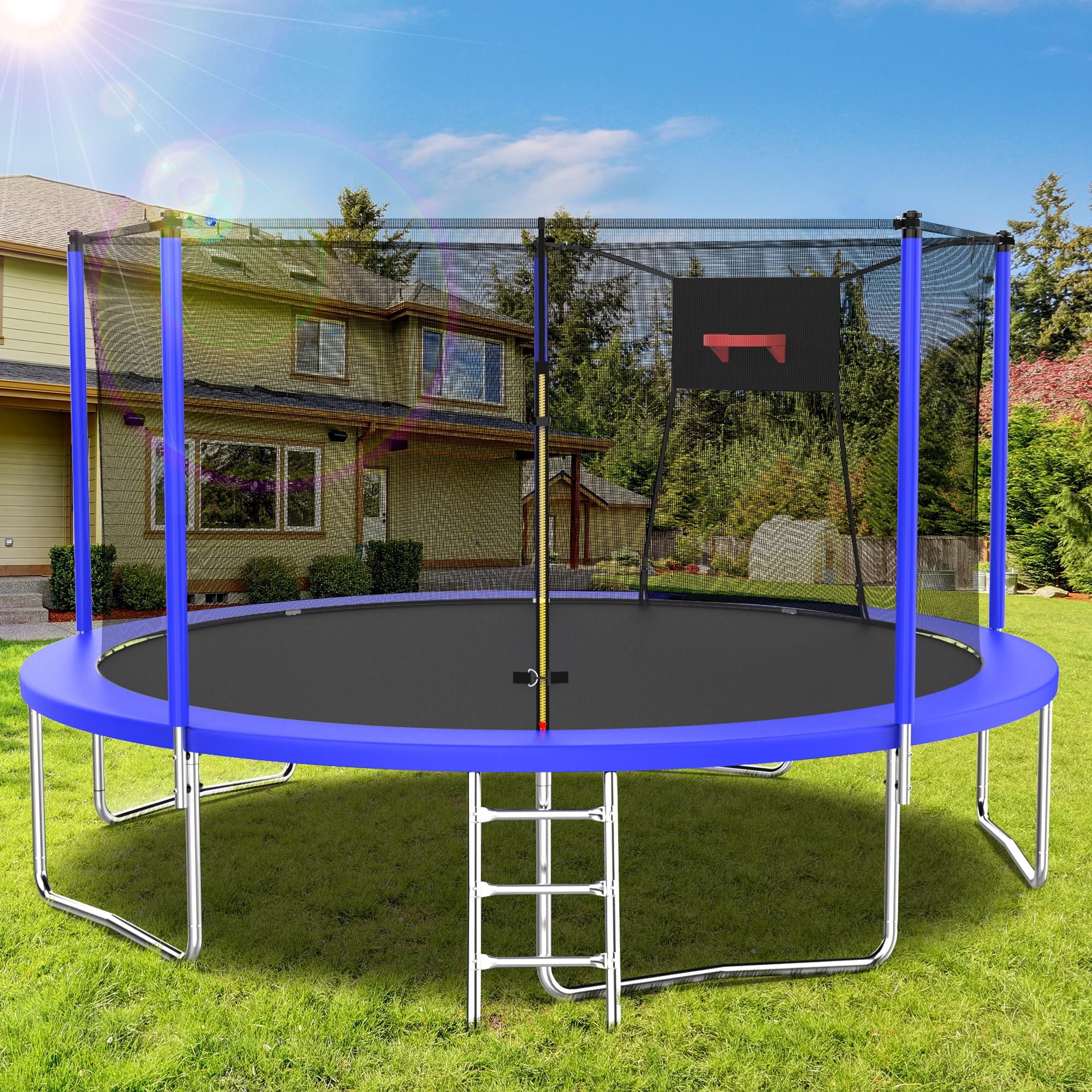 14FT Trampoline, 1320LBS Kids Trampoline with Basketball Hoop, Outdoor Adult Trampoline w/Enclosure Net Heavy-duty Supports(14FT-Blue) - Image 6