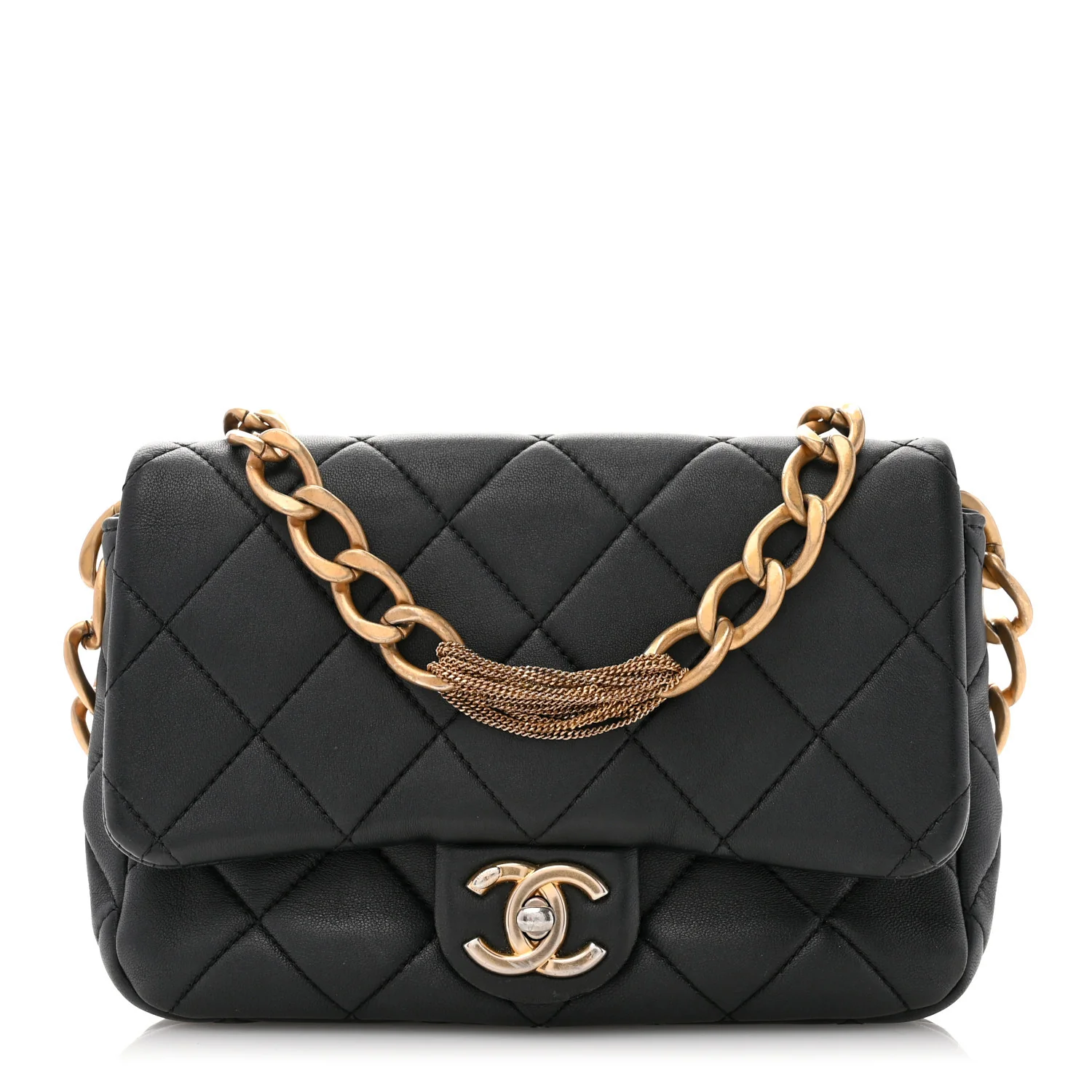 Lambskin Quilted Chain Flap Black