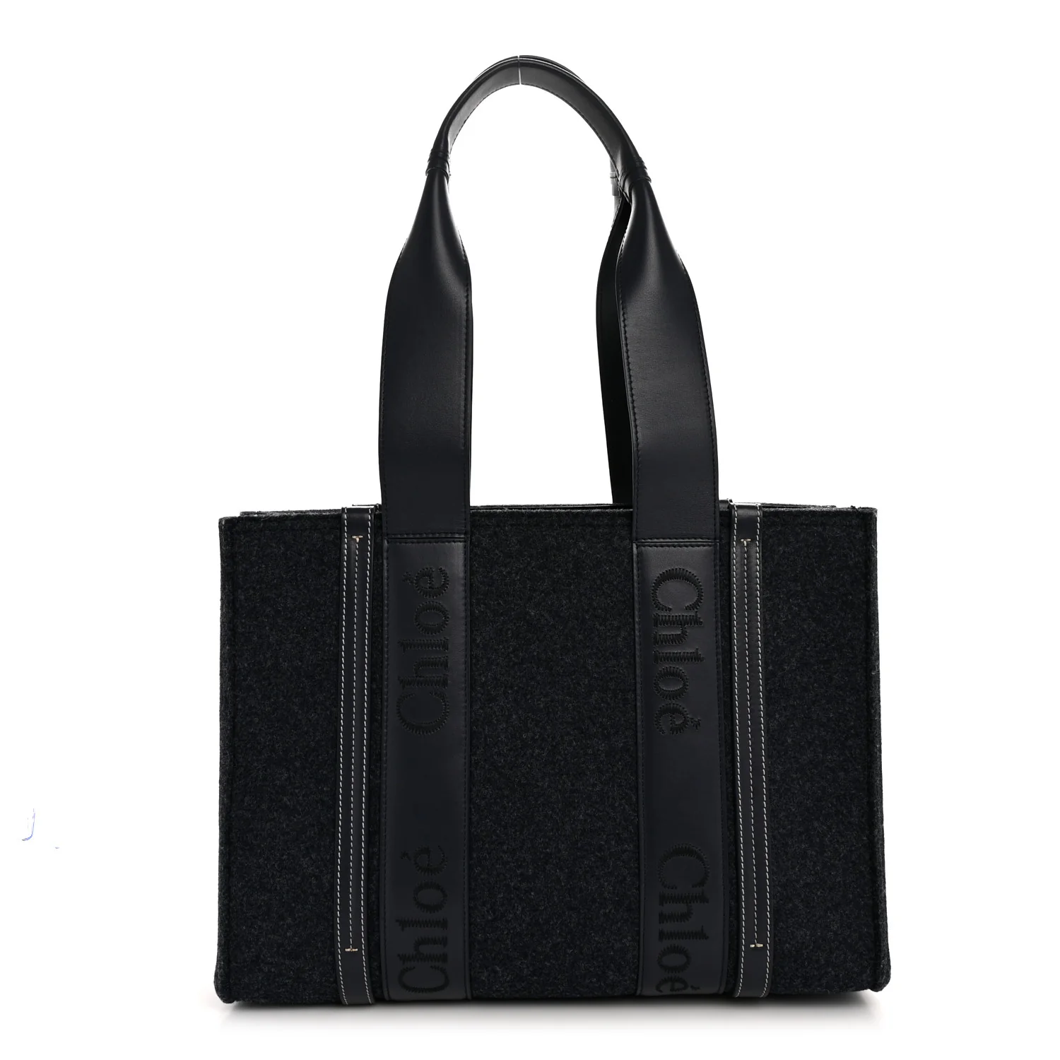 Felt Shiny Calfskin Medium Woody Ribbon Tote Obscure Navy