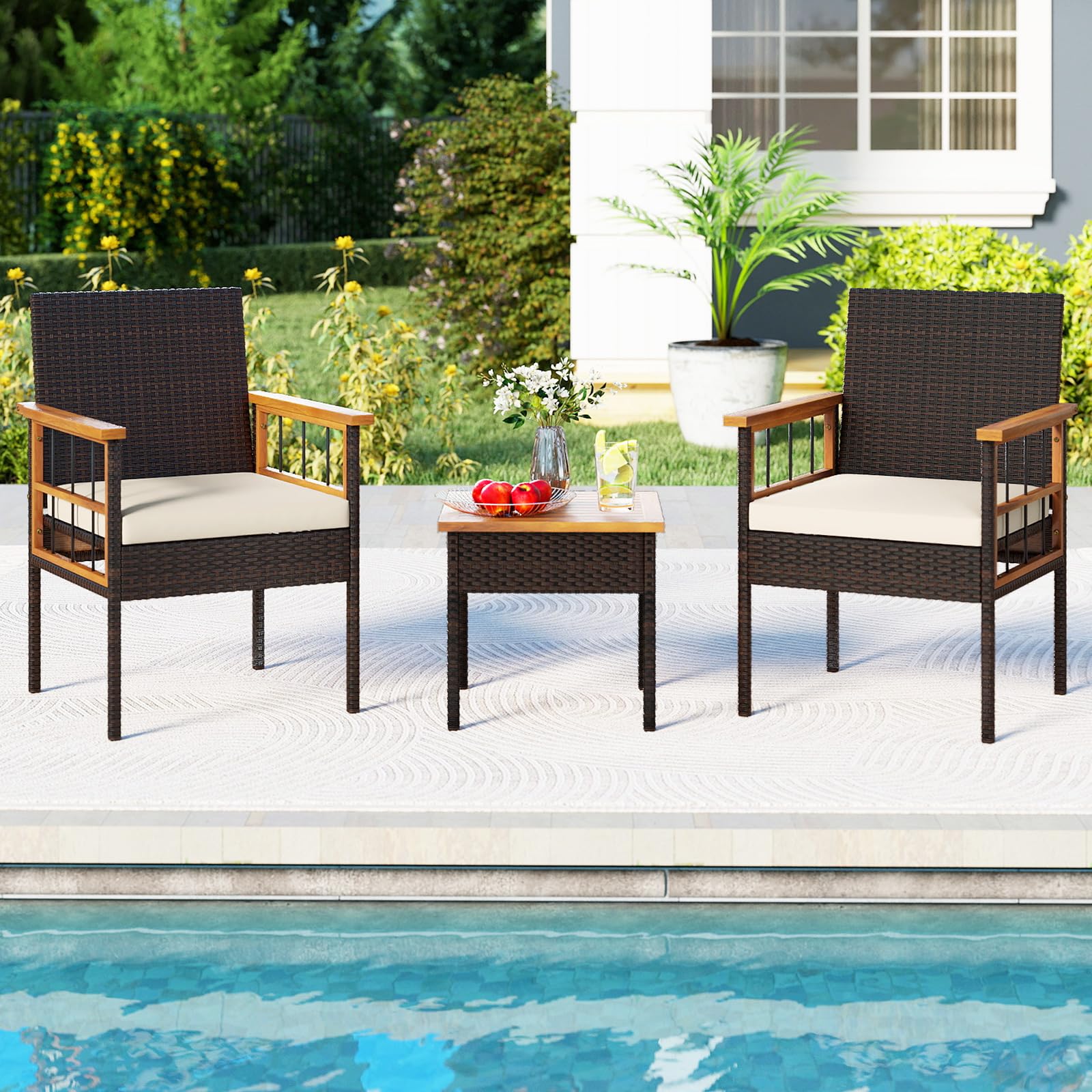 Tangkula 3 Piece Outdoor Wicker Conversation Furniture Set