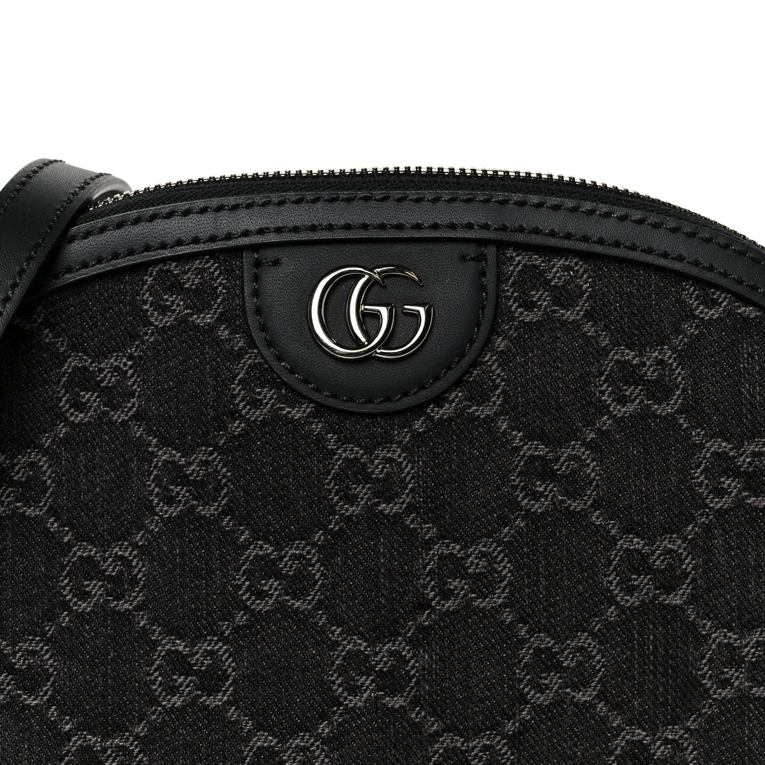Denim Cuoio Harness GG Monogram Small Ophidia Dome Shoulder Bag Black Medium Grey