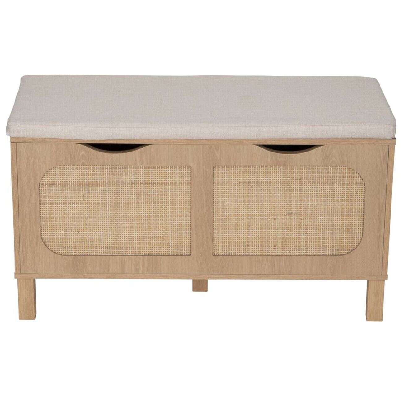 Banc de rangement en bois et rotin Kanna 2 cases 80x35xH45cm