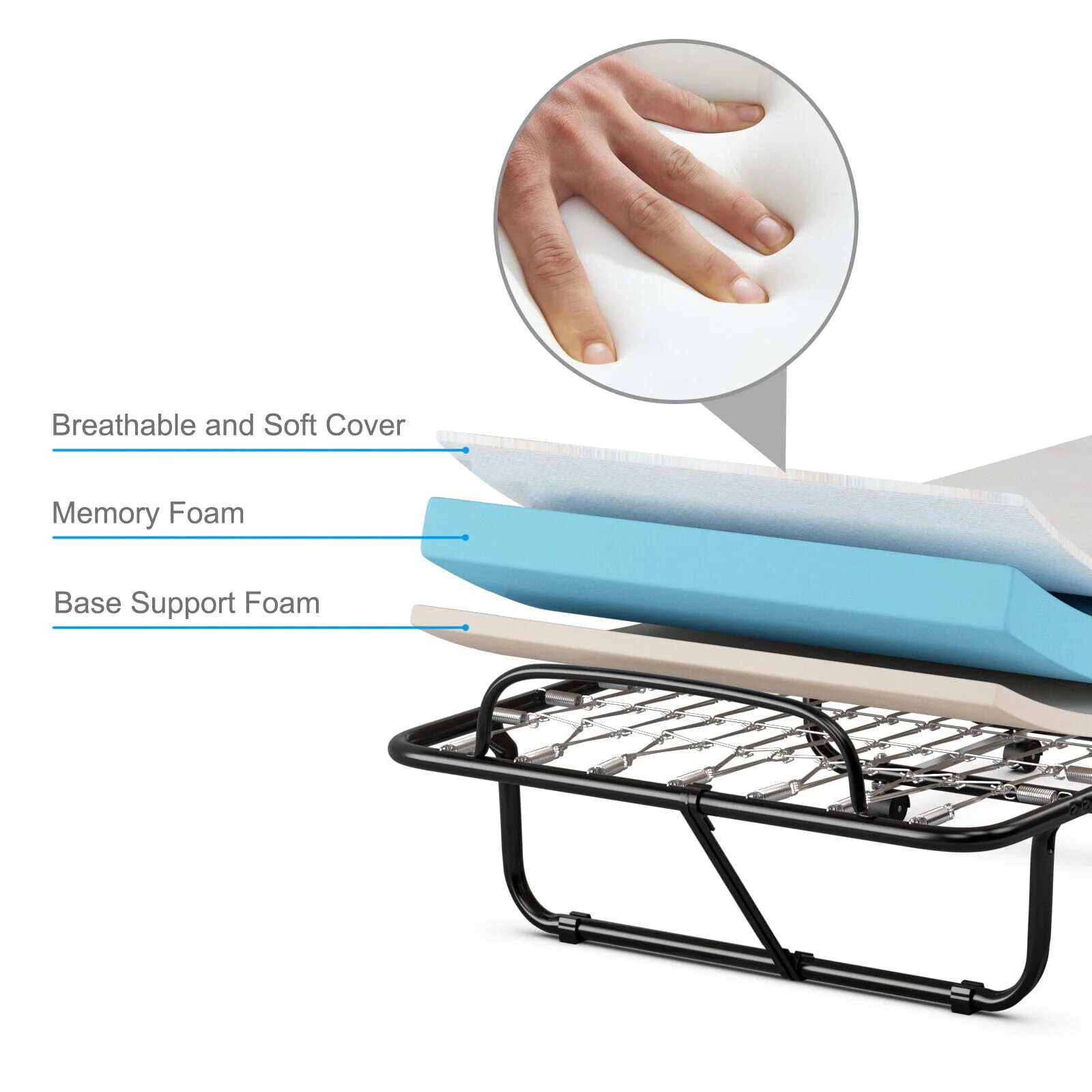 Rollaway Folding Metal Bed Memory Foam Mattress Cot Guest Made in Italy - Image 6