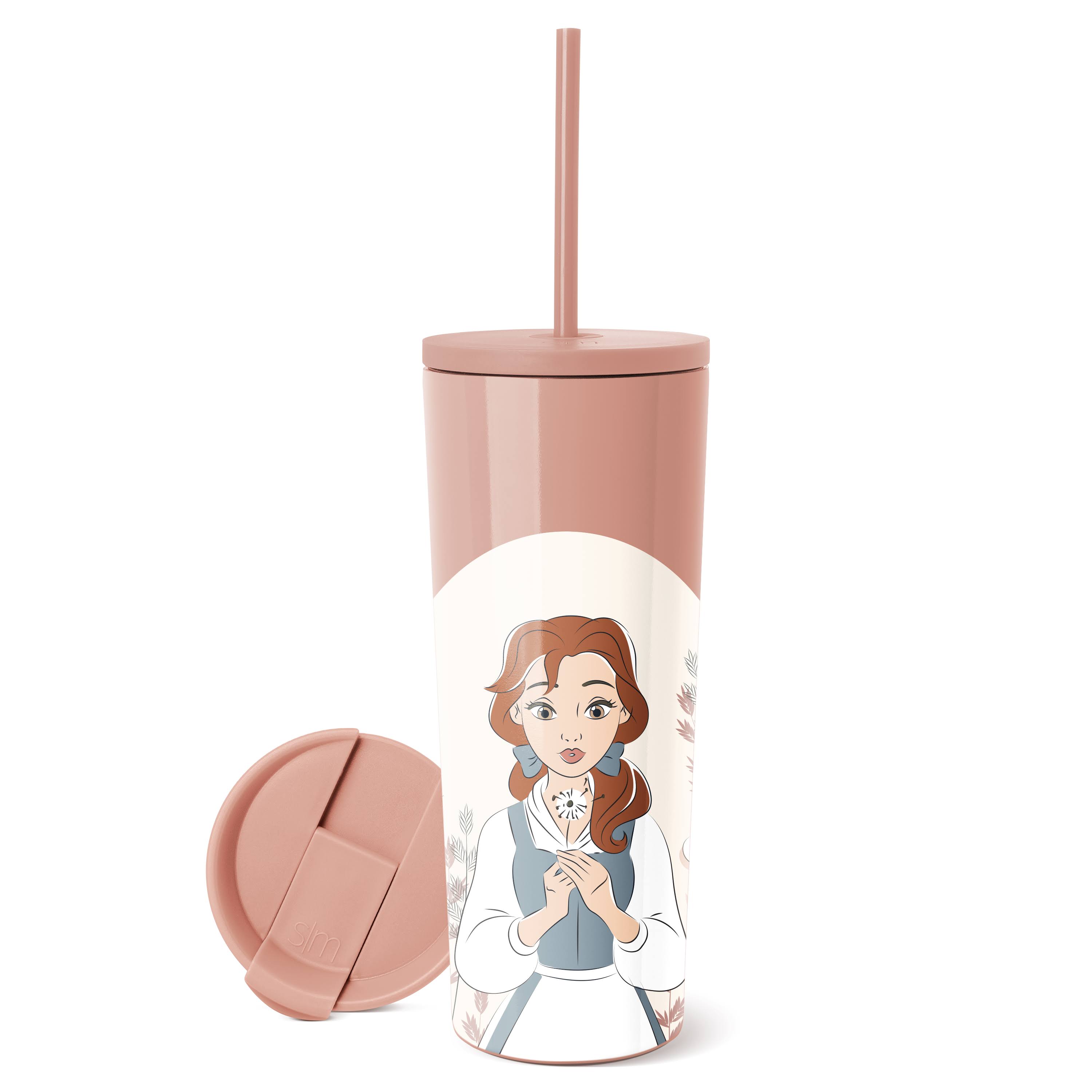 Simple Modern Disney Princess Insulated Tumbler Cup with Flip Lid and Straw Lid | Stainless Steel Water Bottle Travel Mug | 24oz Belle on Mauve