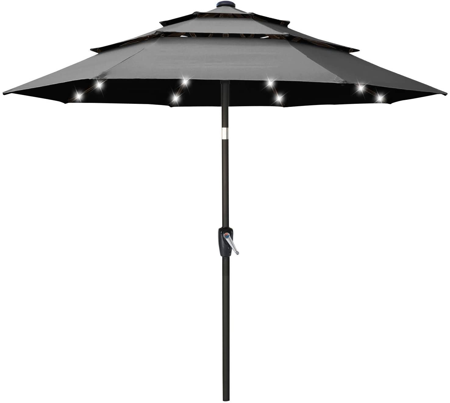 ABCCANOPY Solar LED Patio Umbrellas 3-Tiers 9ft (Dark Gray)