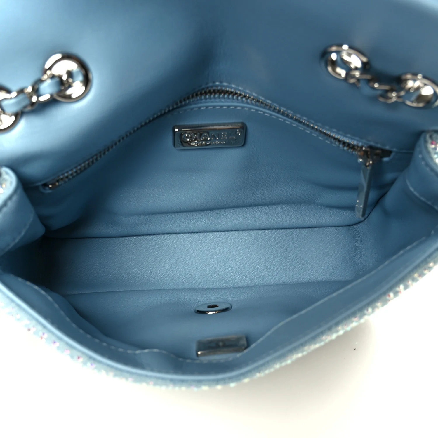 Denim Strass Evening Flap Bag Blue