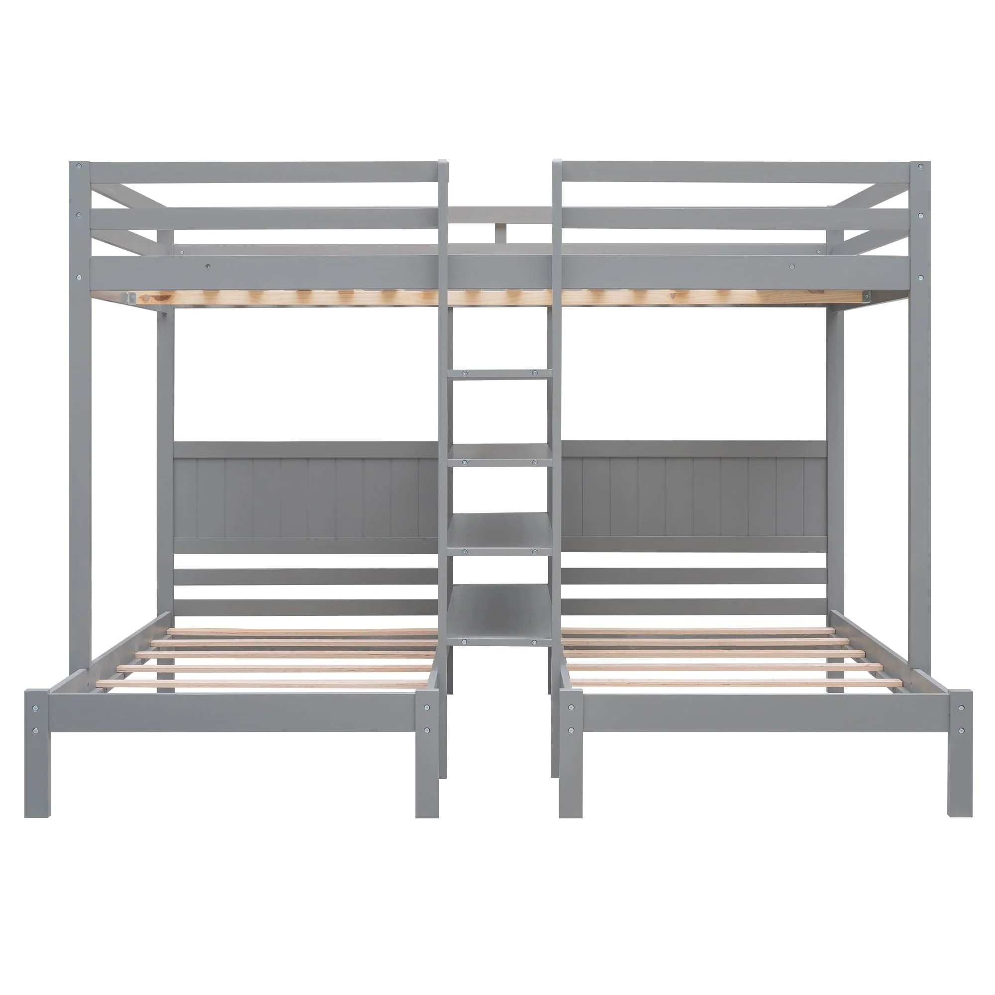EUROCO Full XL over Twin Twin Bunk Bed with Shelf for Kids, Gray Image 5