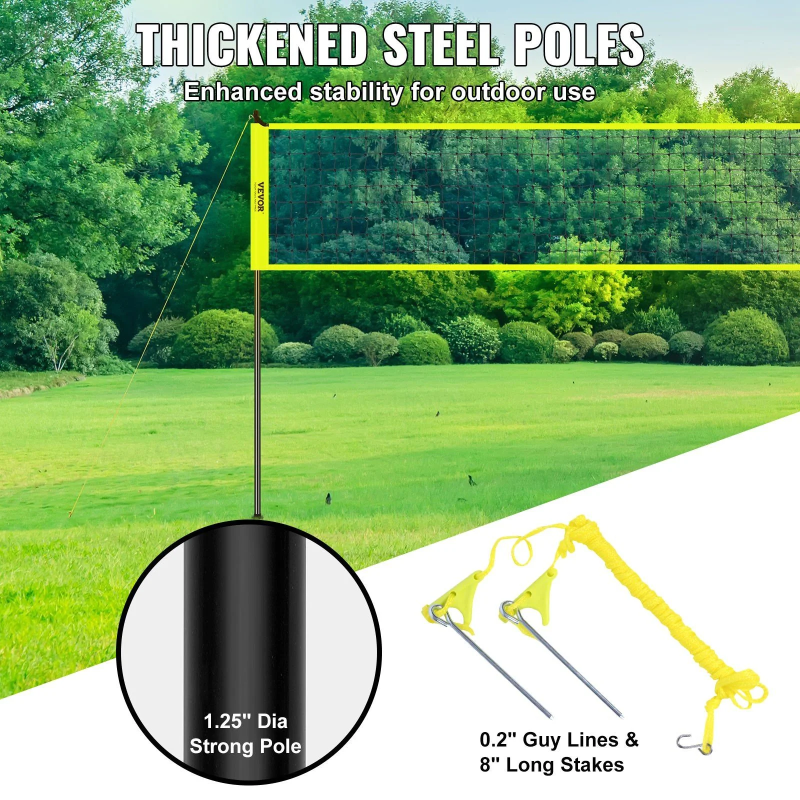 Portable Volleyball Net System Adjustable Steel Poles for Backyard Beach Heavy Duty PVC Volleyball Set with Pump Carrying Bag Perfect for Official Matches - Image 4