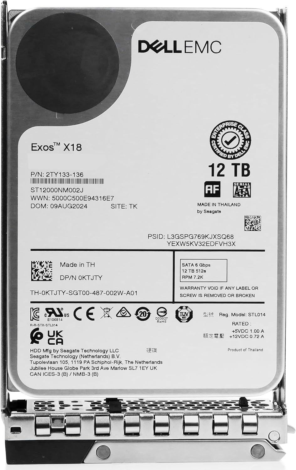 Dell G14 G15 G16 0KTJTY 12TB 7.2K RPM SATA 6Gb/s 512e 3.5in Enterprise Hard Drive Compatible with but not Limited to: R540 R740 T550 R660 T150 T560 MD3400 C6620 MX5016s