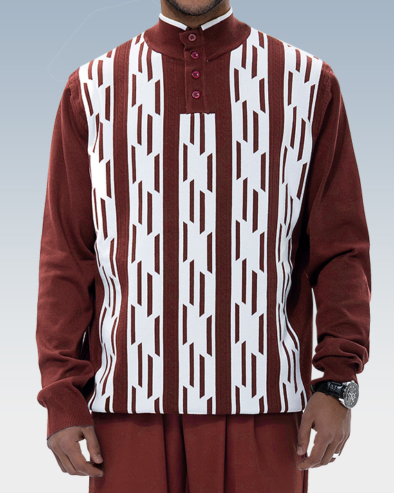 Costume de marche marron tricoté à manches longues pour homme