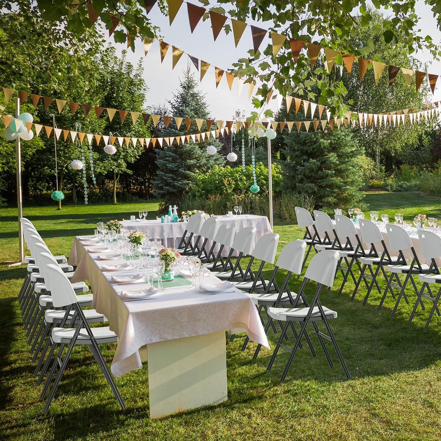 Folding Chairs, Heavy Duty Foldable Chair Portable HDPE Plastic Seat with Steel Frame for Indoor Outdoor Dinning Party Wedding School Use, White, 6 Pack(6 Pack/White) - Image 8