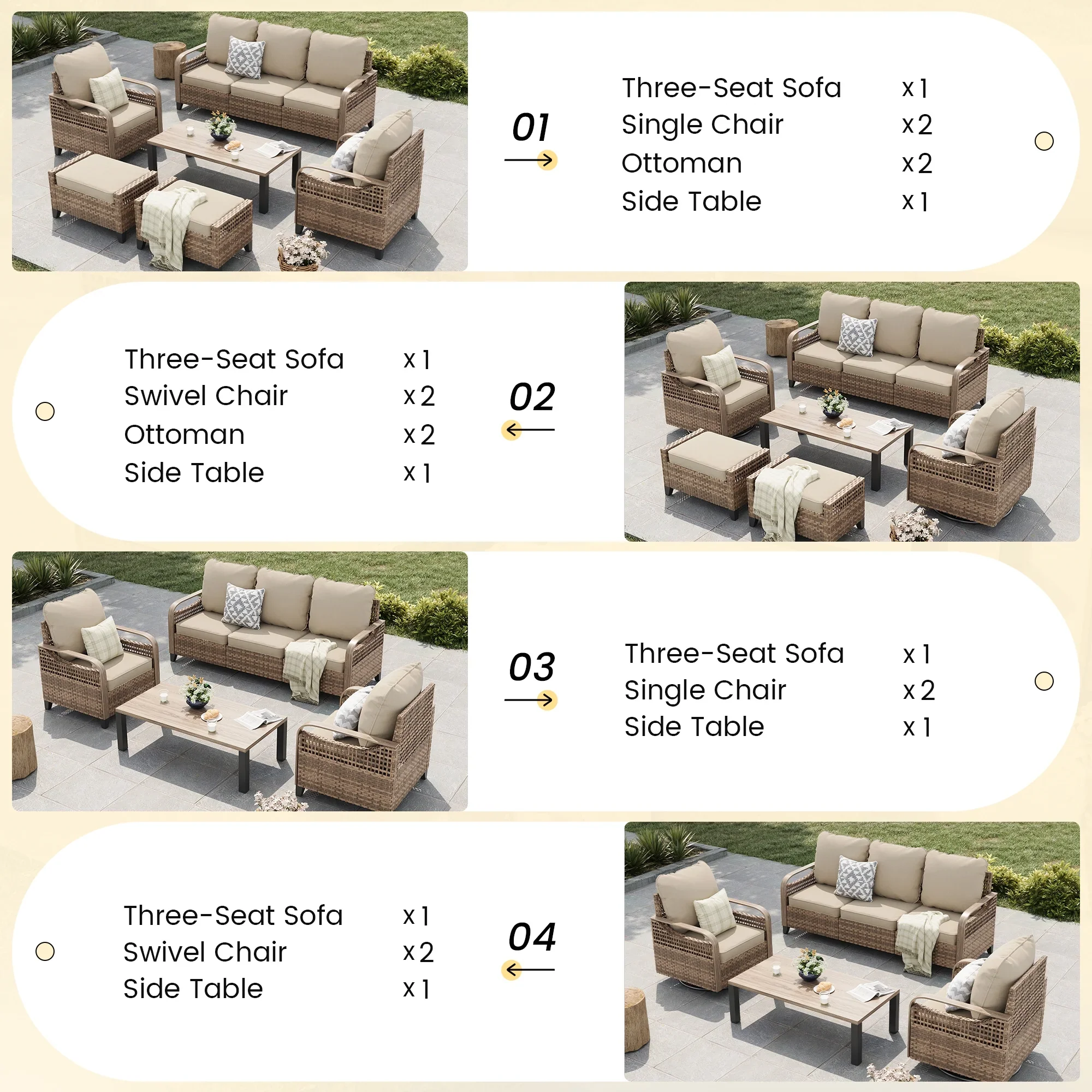 ELPOSUN L Shaped Conversation Sectional Sofa Set with Coffee Table, 5 Pieces Patio Furniture Seating Group with Side Table for Backyard Garden, Beige Grey