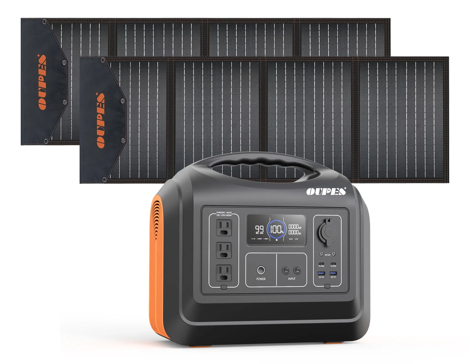 1800W Portable Power Station with 2*100W Panels,1488Wh Solar Generator with 3 1800W AC Outlets, Emergency LiFePO4 UPS Battery Backup (4000W Peak) for Home Use, Camping(2)