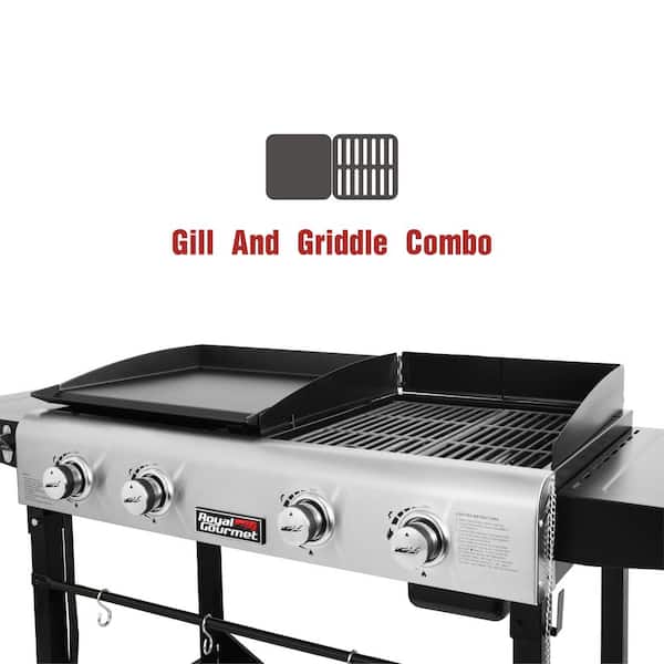 4-Burners Portable Propane Gas Grill and Griddle Combo Grills in Black with Side Tables with Cover