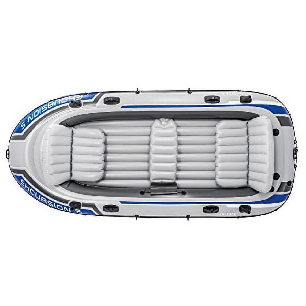 Intex 68325EP Excursion Inflatable 5 Person Heavy Duty Fishing Boat Raft Set with 2 Aluminum Oars High Output Air Pump for Lakes Mild Rivers, Gray Image 2