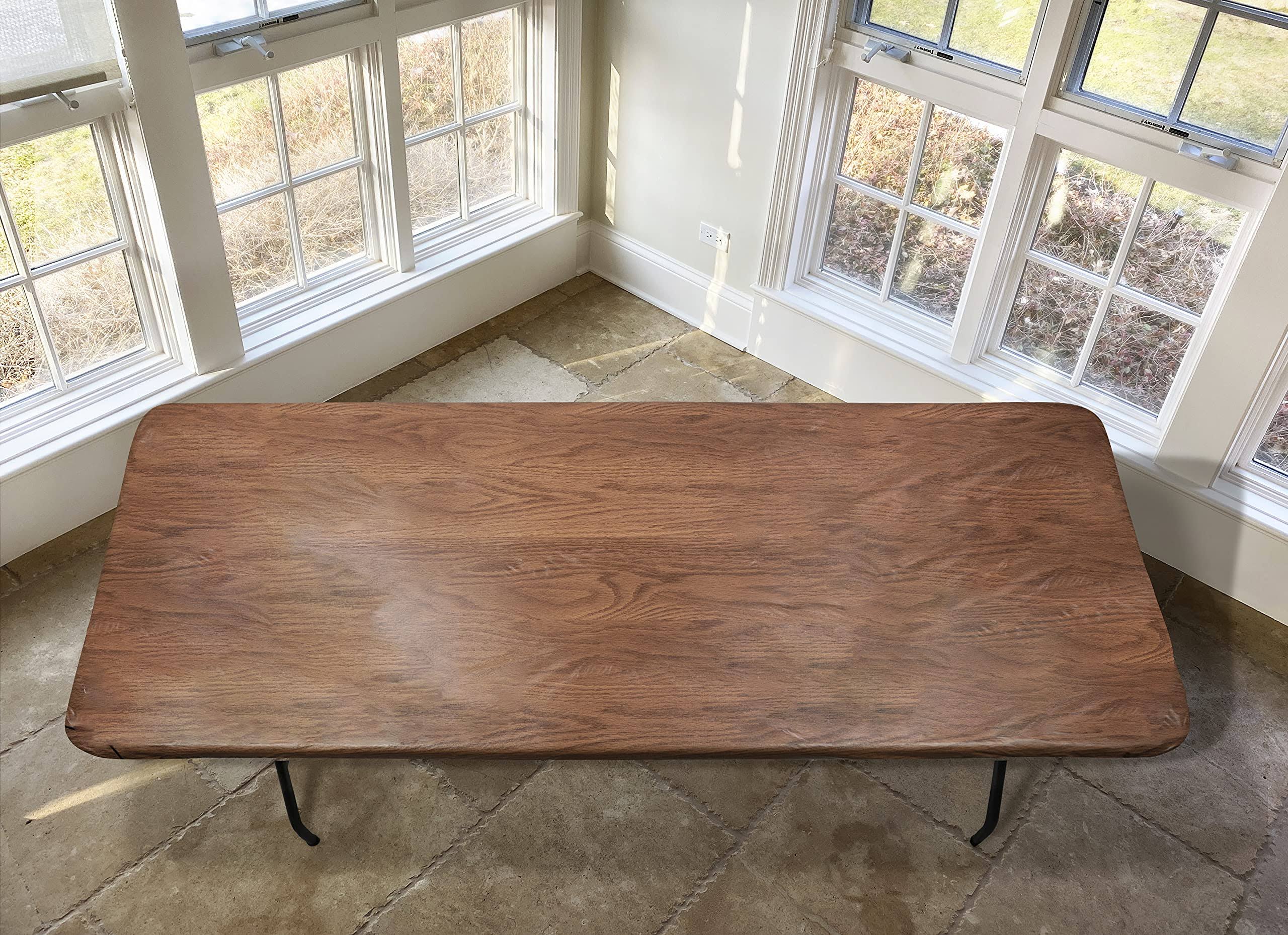 Covers for The Home Deluxe Elastic Edged Flannel Backed Vinyl Fitted Table Cover -Woodgrain - Oak - Banquet - ' x 30