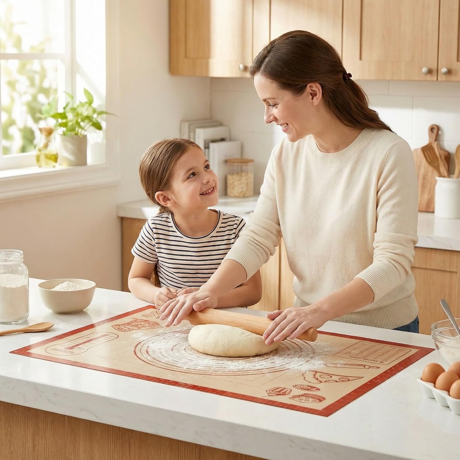 Silicone Baking Pastry Dough Mat - 28x20Inch Extra Large Cookie Bread Rolling Mats Sheet, Nonstick Kitchen Counter Kneading Board, Thick Reusable Pie Cookies Pizza Fondant Making Mat with Measurement
