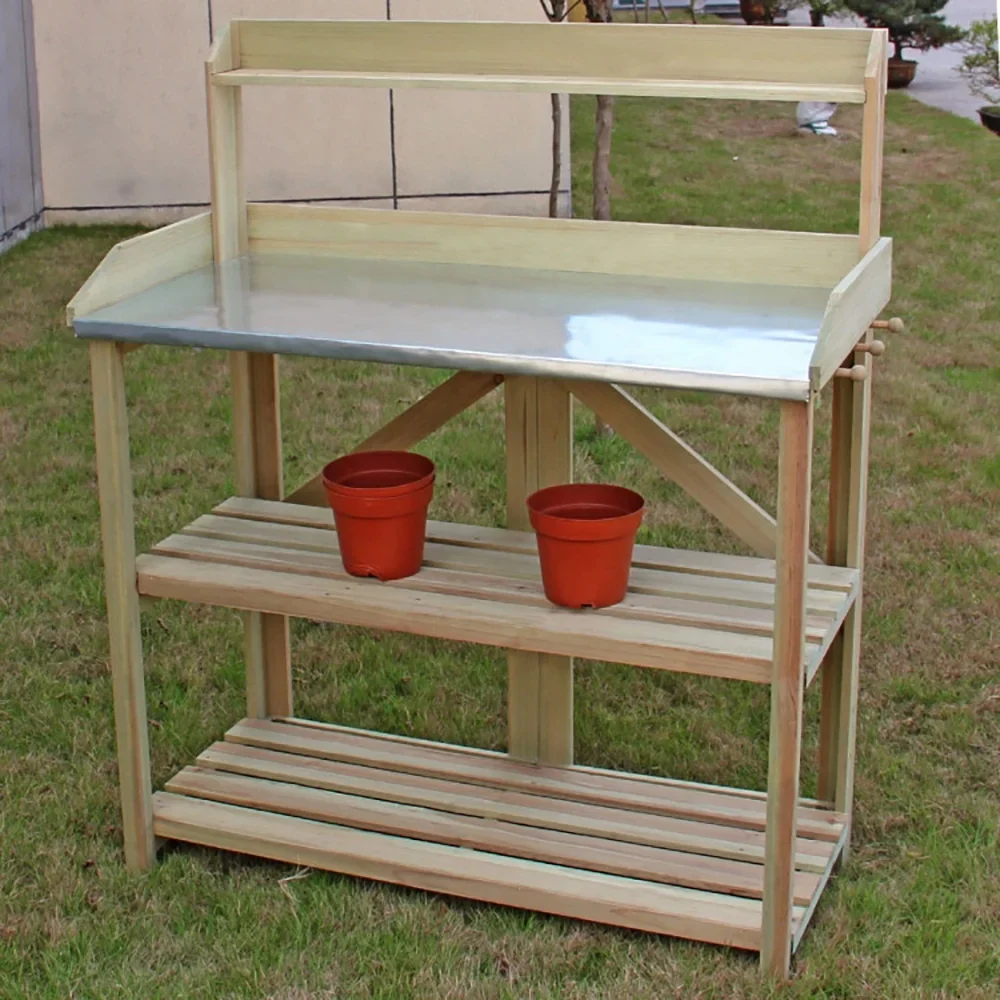 Canddidliike Garden Wooden Plant Bench Work Station, Wood Outdoor Potting Bench with Storage Shelf