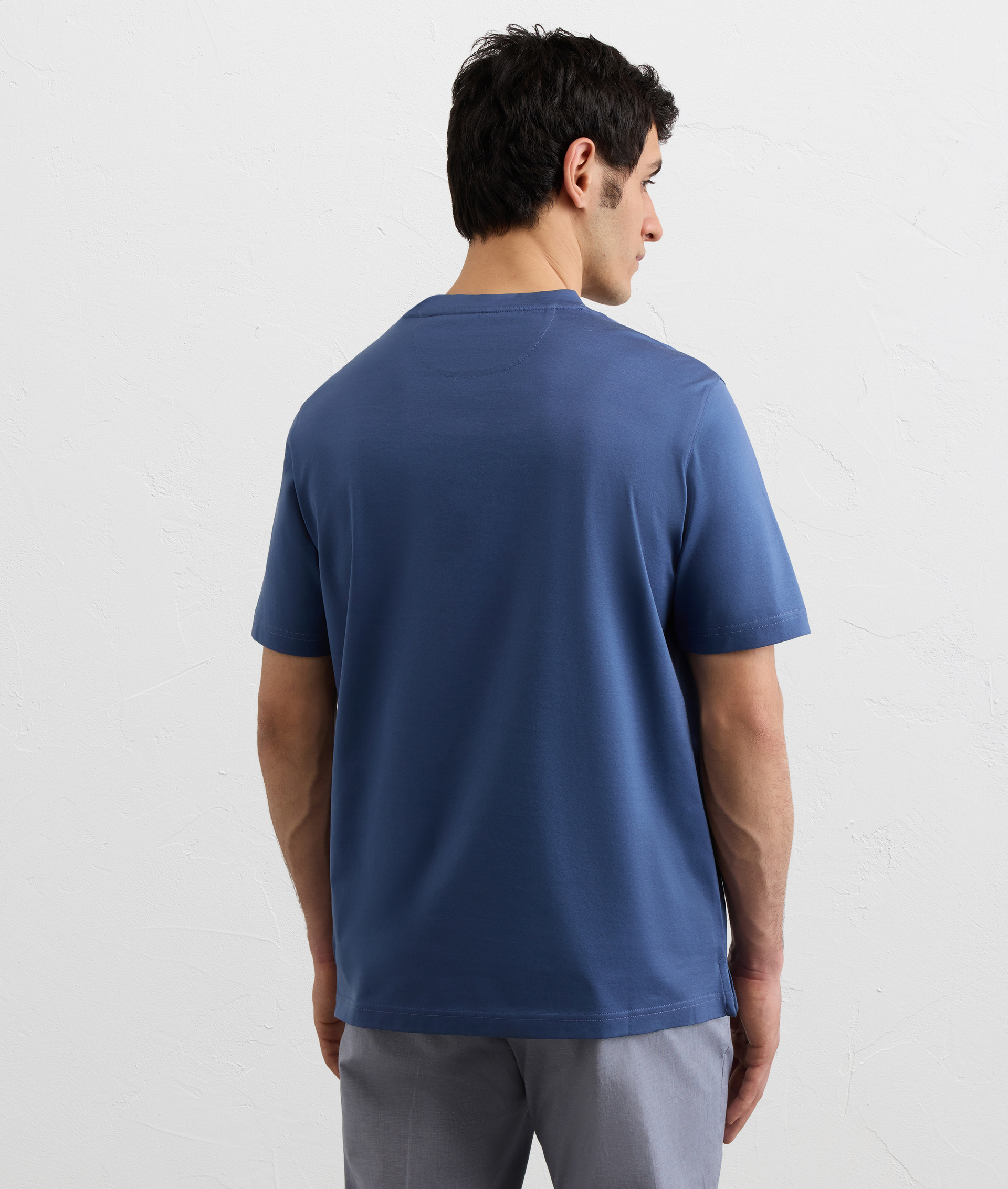 LIGHT BLUE MERCERIZED COTTON JERSEY SHORT SLEEVED T SHIRT