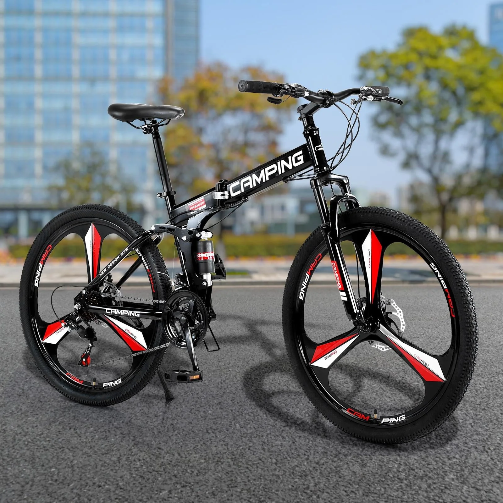 Zimtown 26" Folding Mountain Bike, Shimano 21 Speed MTB Bicycle for Adults, Black Image 5
