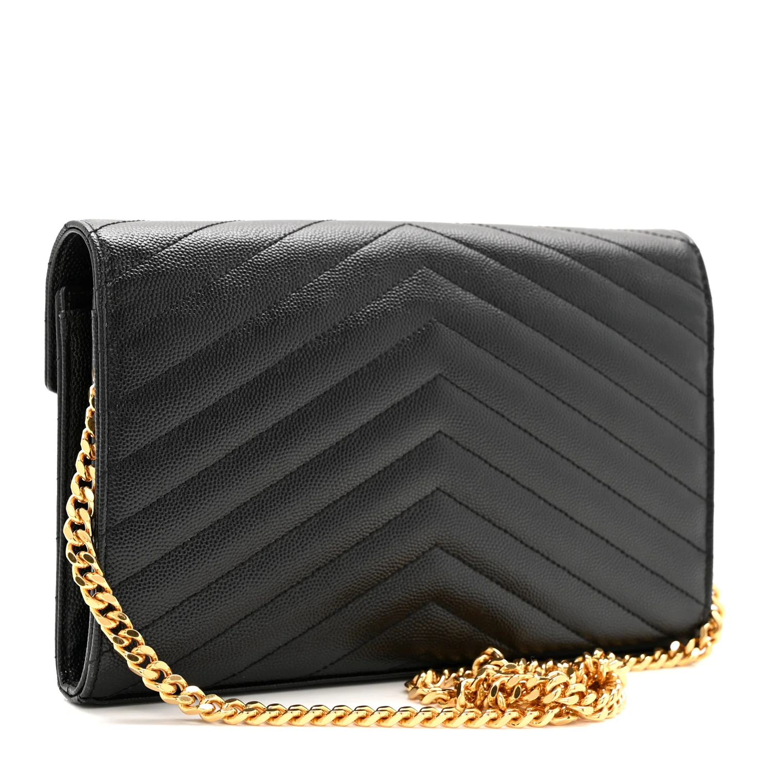 Grain De Poudre Matelasse Chevron Monogram Chain Wallet Black