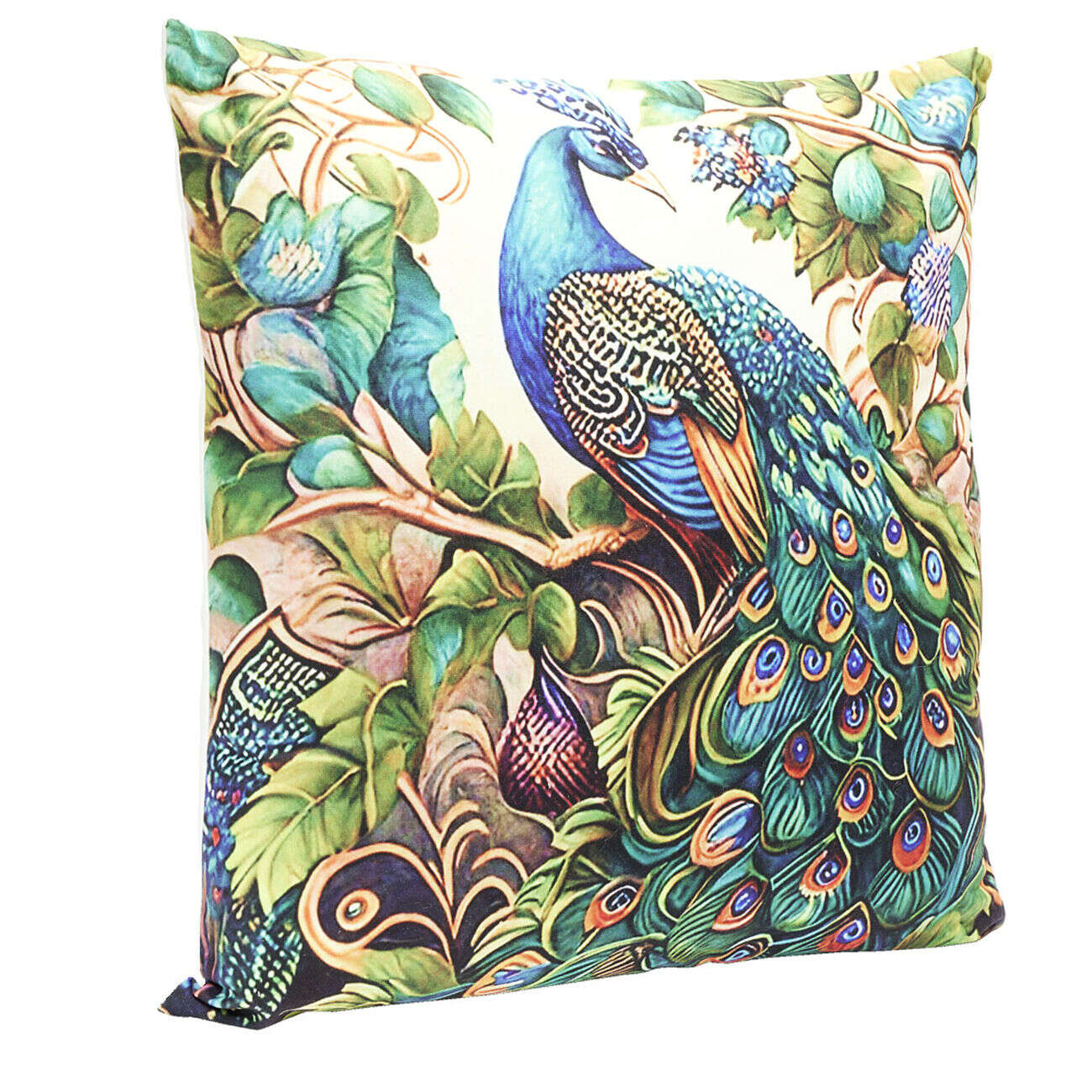 Housse de coussin velours recto à motif paon 45x45cm