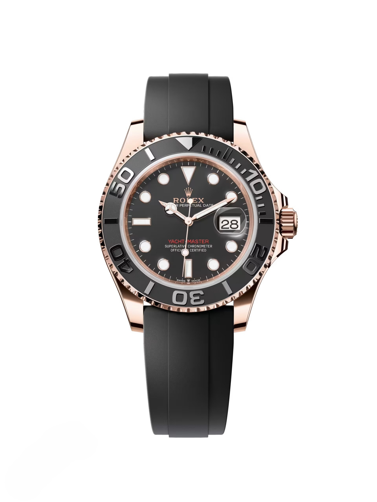 [Super Clone]RLX Yacht-Master 40mm Rose Gold - Black Dial - Rubber Strap (Ref# 126655)