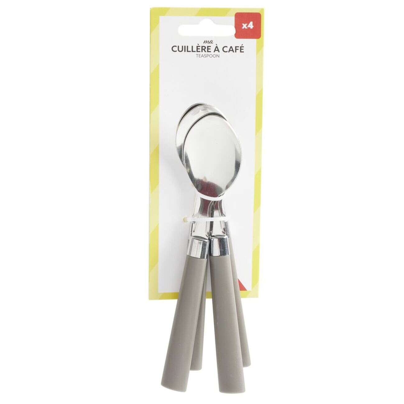Cuillère à café acier x4 avec manche plastique gris L18cm
