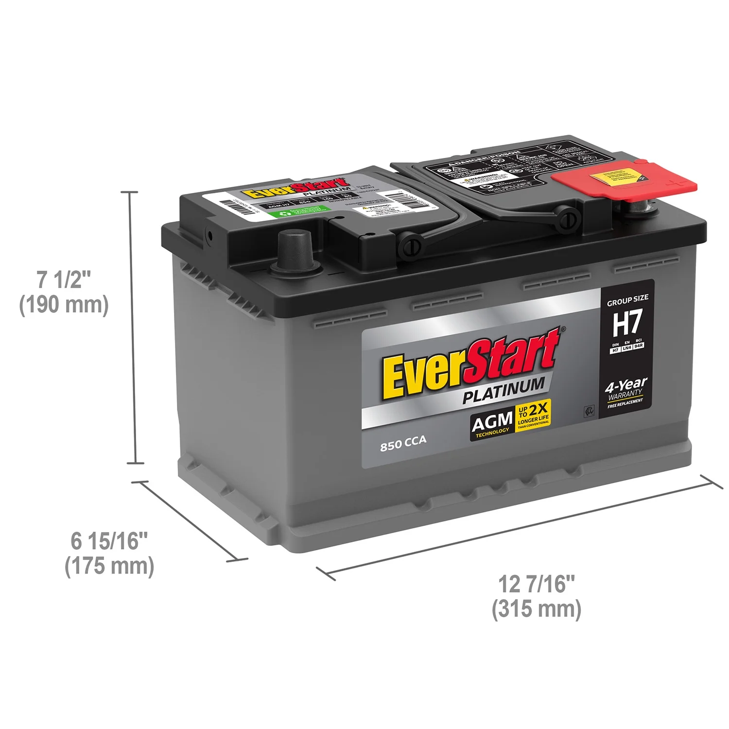 Platinum BOXED AGM Automotive Battery, Group Size H7 / LN4 / 94R 12 Volt, 850 CCA - Image 2