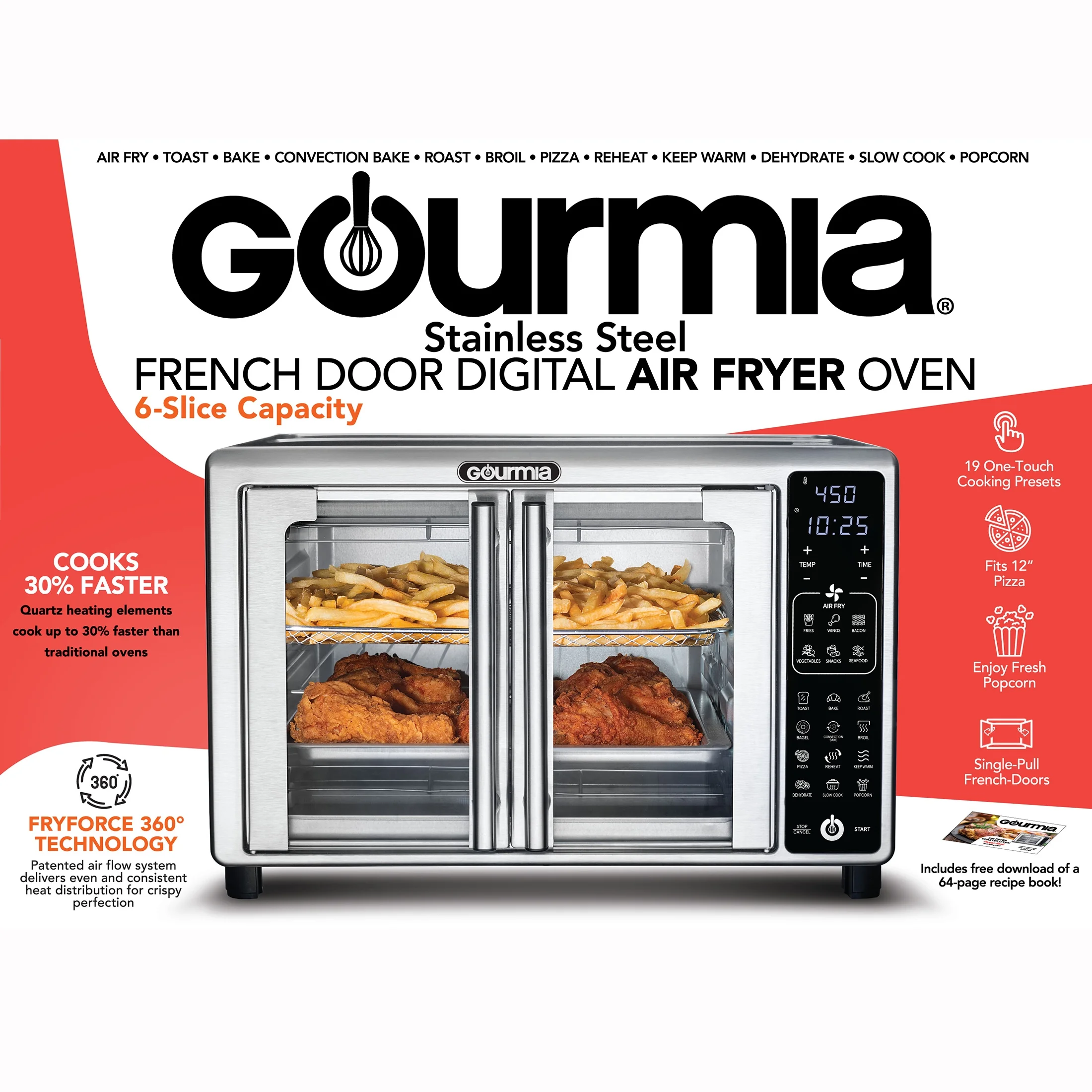 French Door 6-Slice Digital Toaster Oven Air Fryer, 19 One-Touch Presets, 24L, Stainless Steel(Stainless Steel) - Image 9