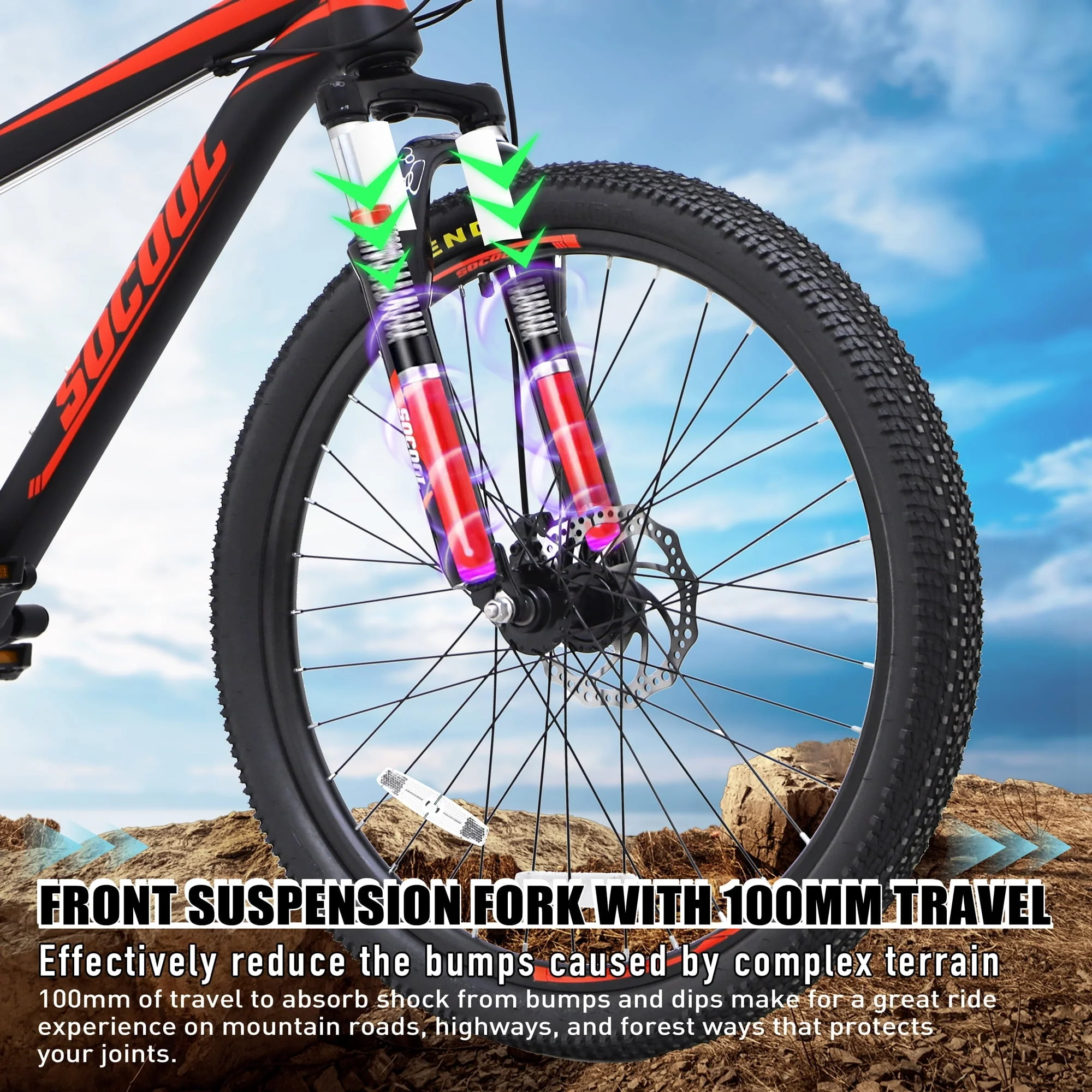 Youth/Adult Mountain Bike, Stainless Steel and Steel Frame, Shimano 21 Speeds, MTB Bicycle, 26 - Inch Wheels - Black & Red