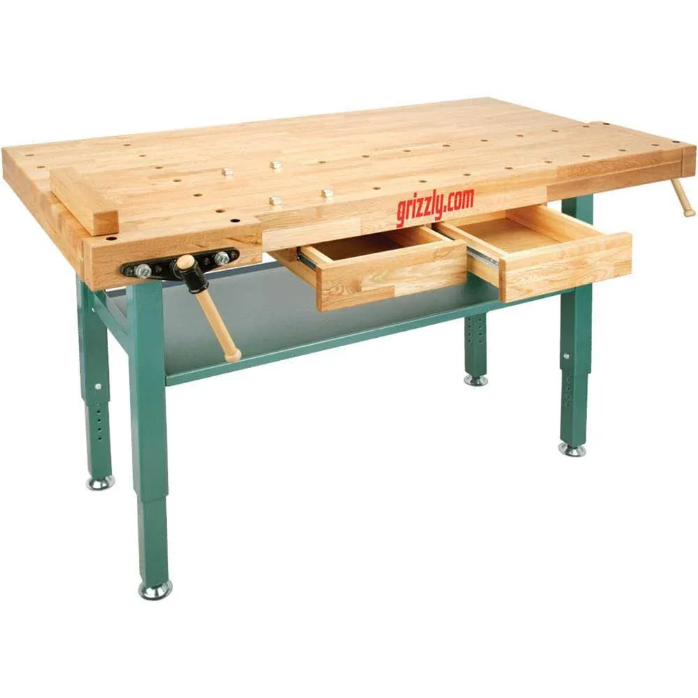 Établi industriel Grizzly T10157 - Robuste, en chêne avec pieds en acier