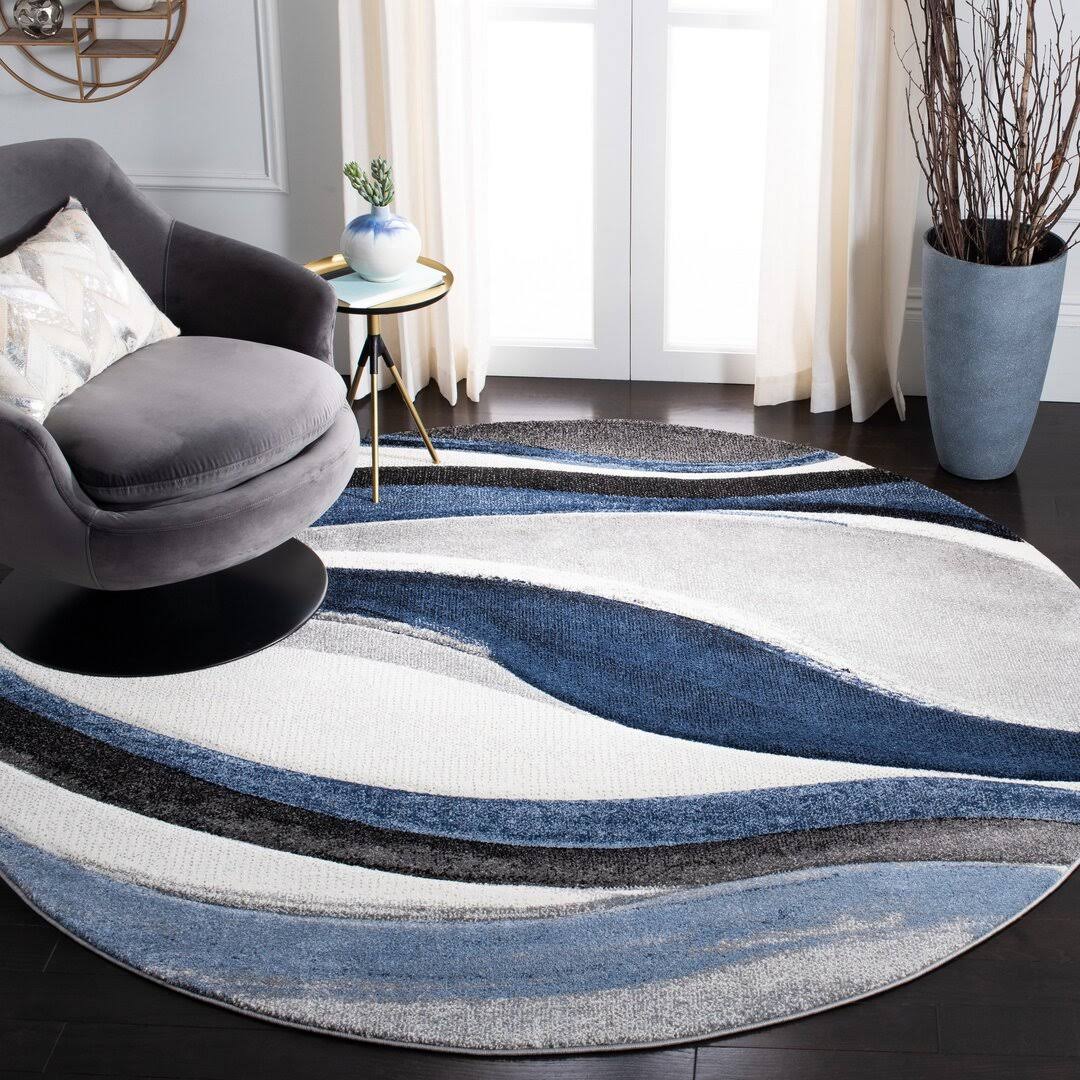 Tornillo Abstract Gray/Blue Area Rug Orren Ellis Rug Size: Round 6'7