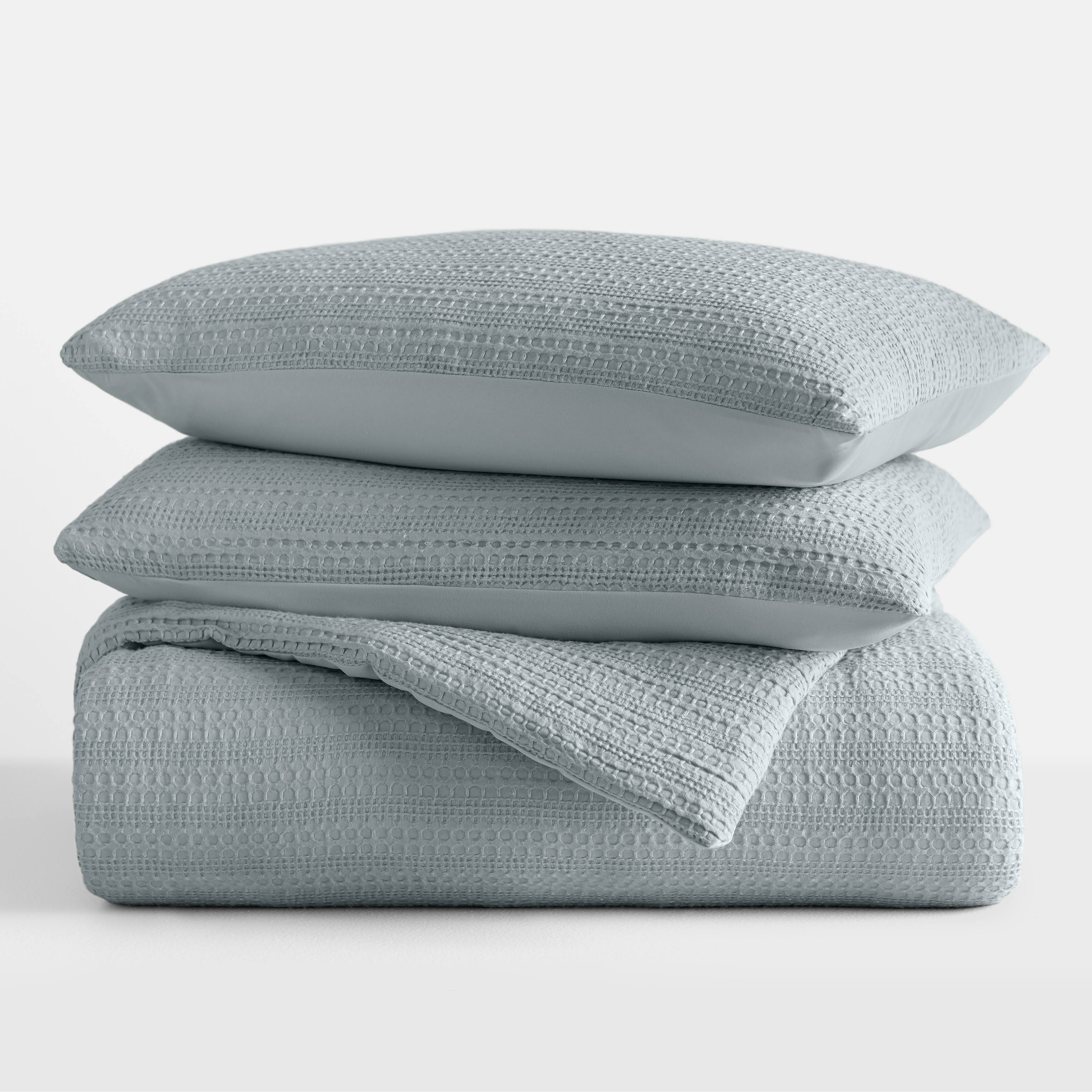 ienjoy Home Waffle Textured 3 Piece Comforter Set All Season Down-Alternative Ultra Soft Bedding - Light Blue - Queen